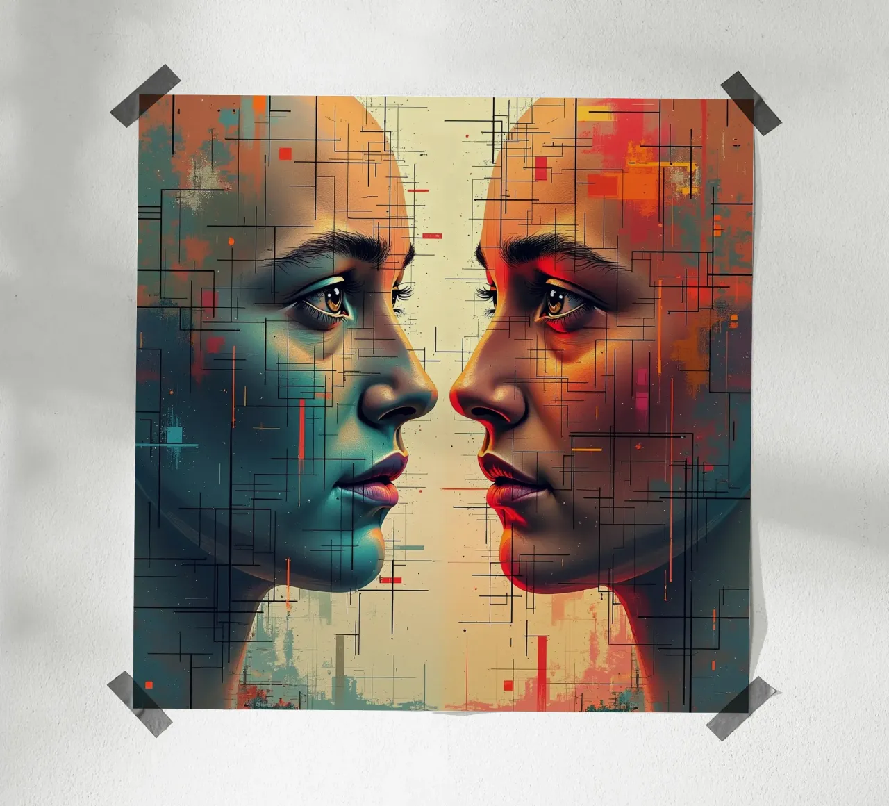 Immagine_specchio_colorata_8 poster con telaio in alluminio da AI-Portraits by LK