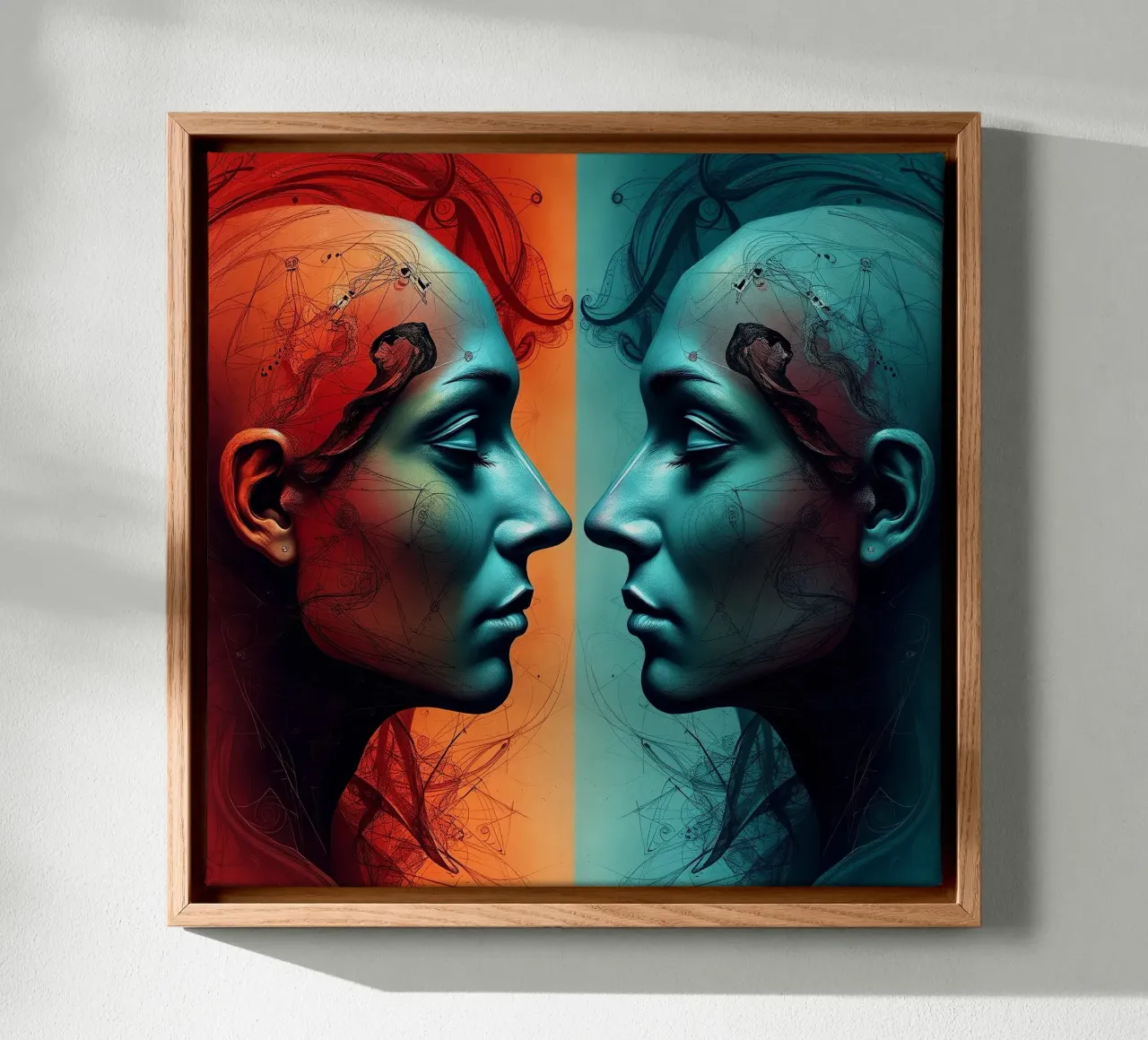 Mirror_image_colourful_9 canvas with Floater frame by AI-Portraits by LK