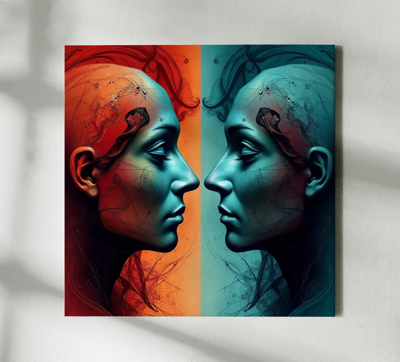 Mirror_image_colourful_9 canvas with Floater frame by AI-Portraits by LK