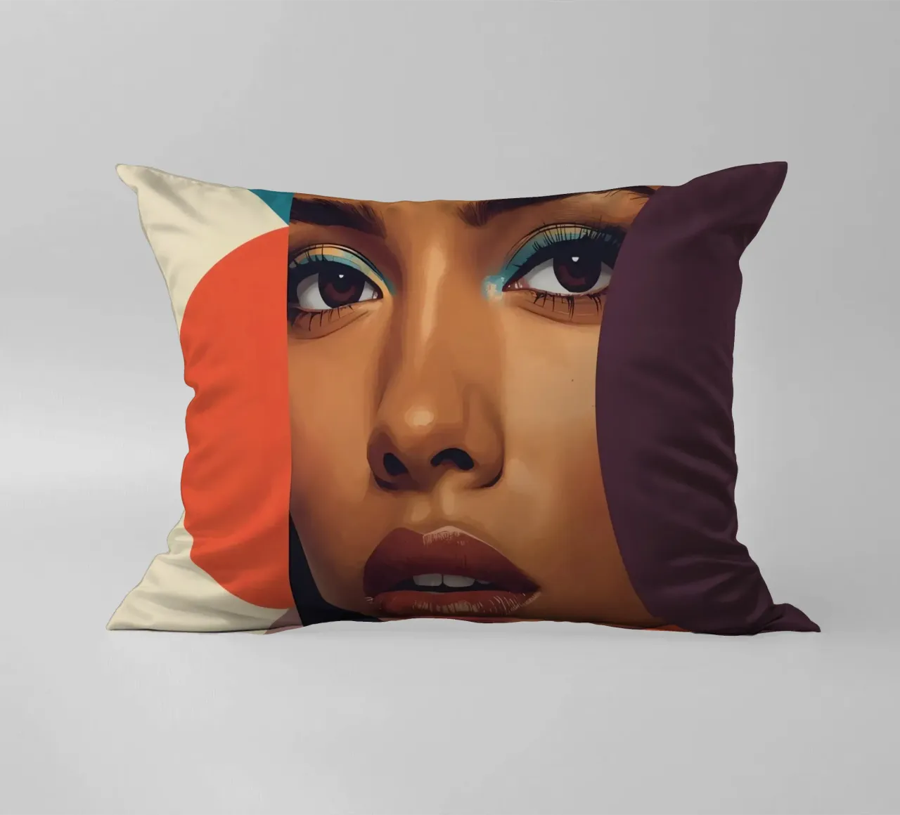 Volto di donna astratto con forme geometriche cuscino da DesignDoodle