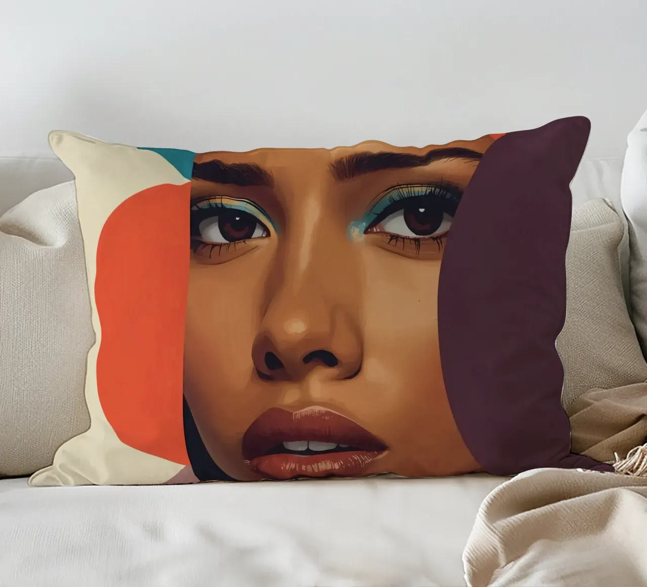 Volto di donna astratto con forme geometriche cuscino da DesignDoodle