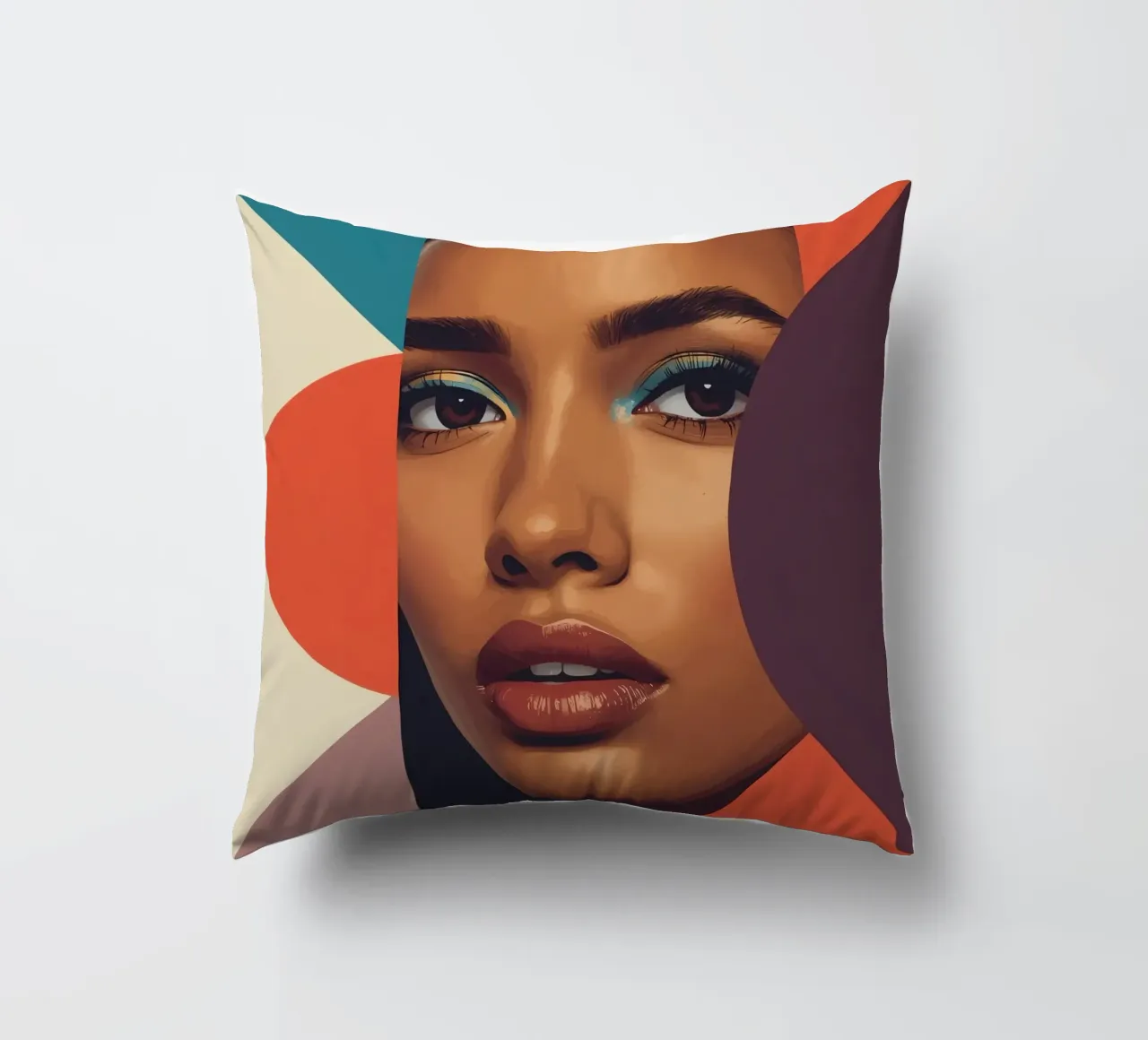 Volto di donna astratto con forme geometriche cuscino da DesignDoodle