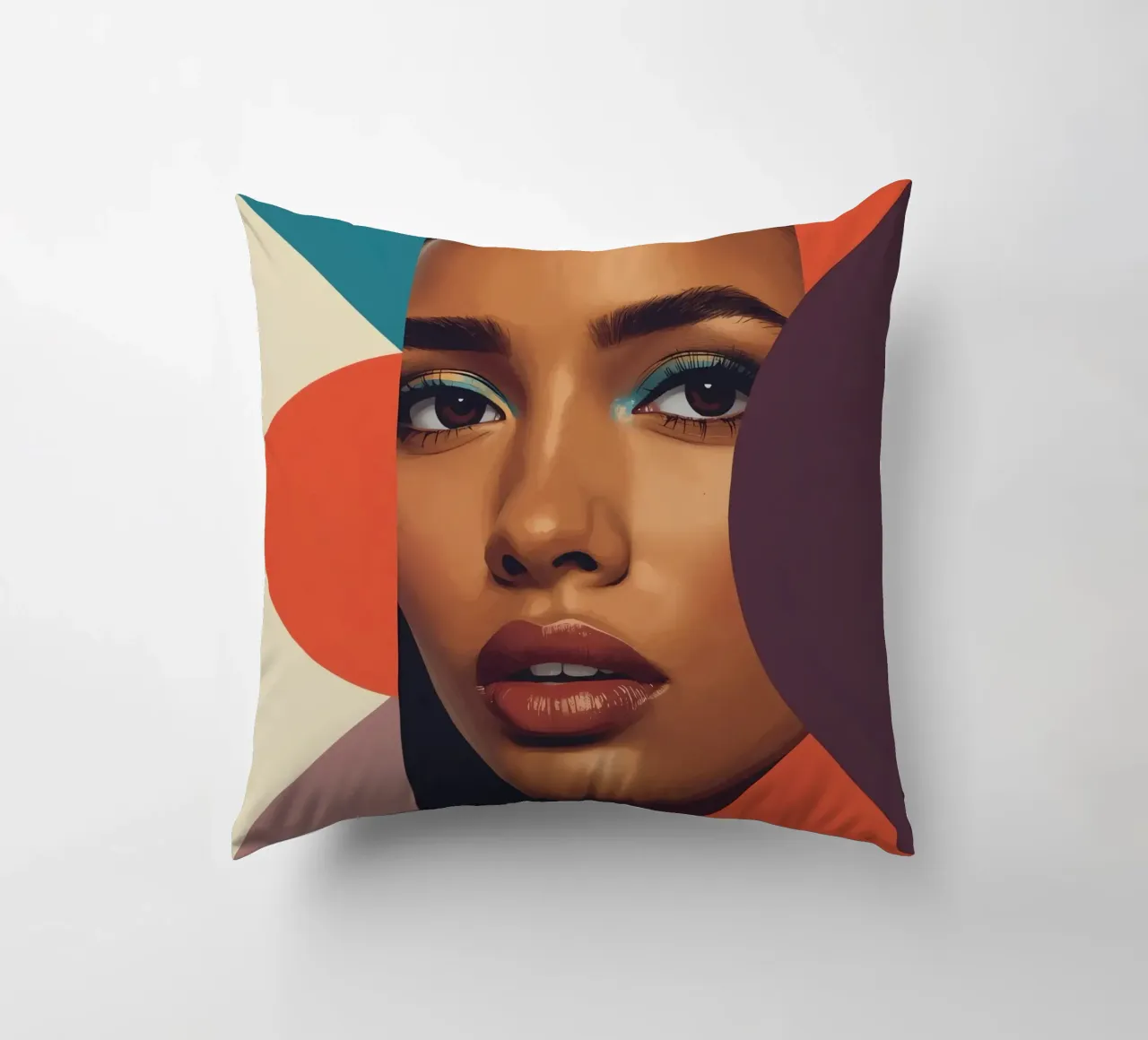 Volto di donna astratto con forme geometriche cuscino da DesignDoodle