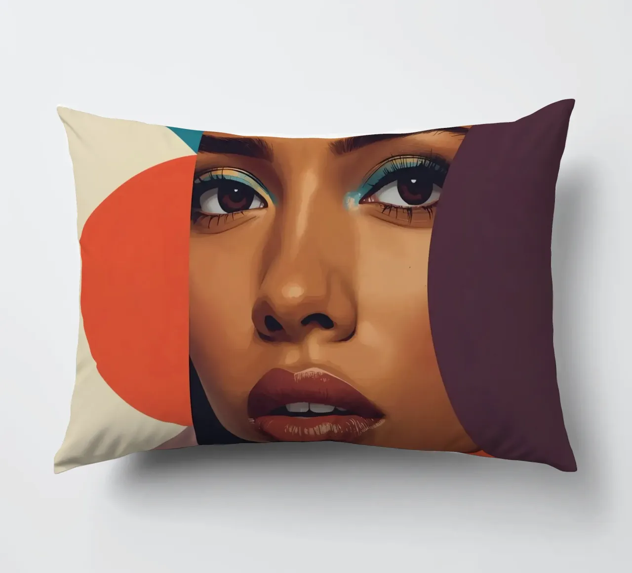 Volto di donna astratto con forme geometriche cuscino da DesignDoodle