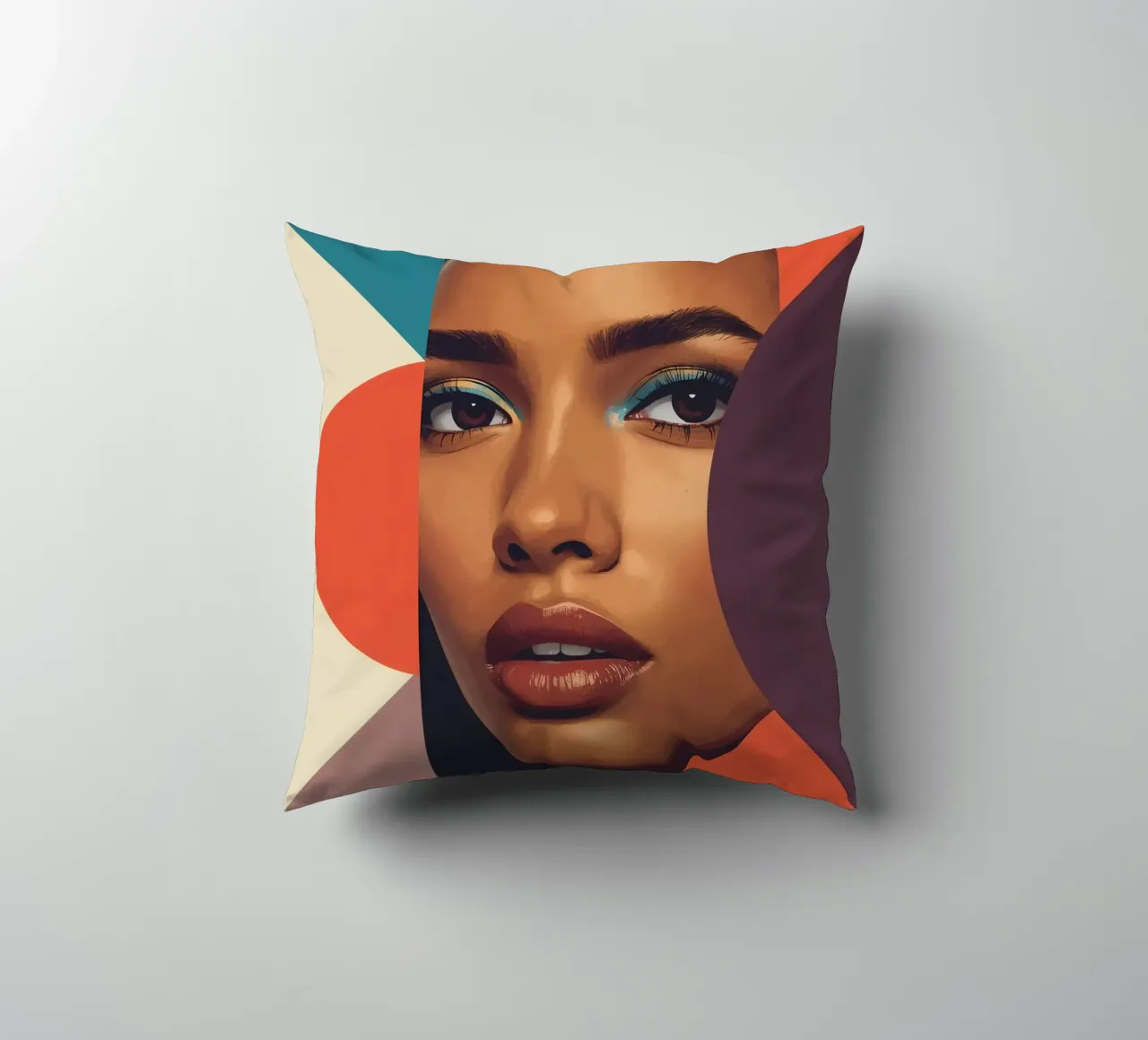 Volto di donna astratto con forme geometriche cuscino da DesignDoodle