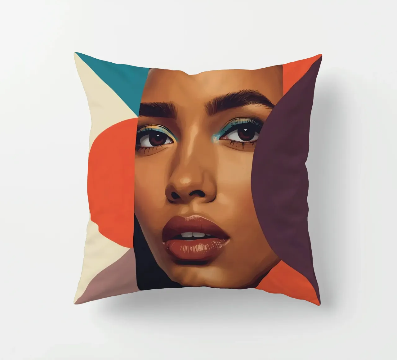 Volto di donna astratto con forme geometriche cuscino da DesignDoodle