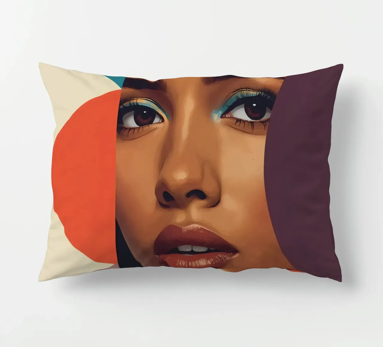 Volto di donna astratto con forme geometriche cuscino da DesignDoodle