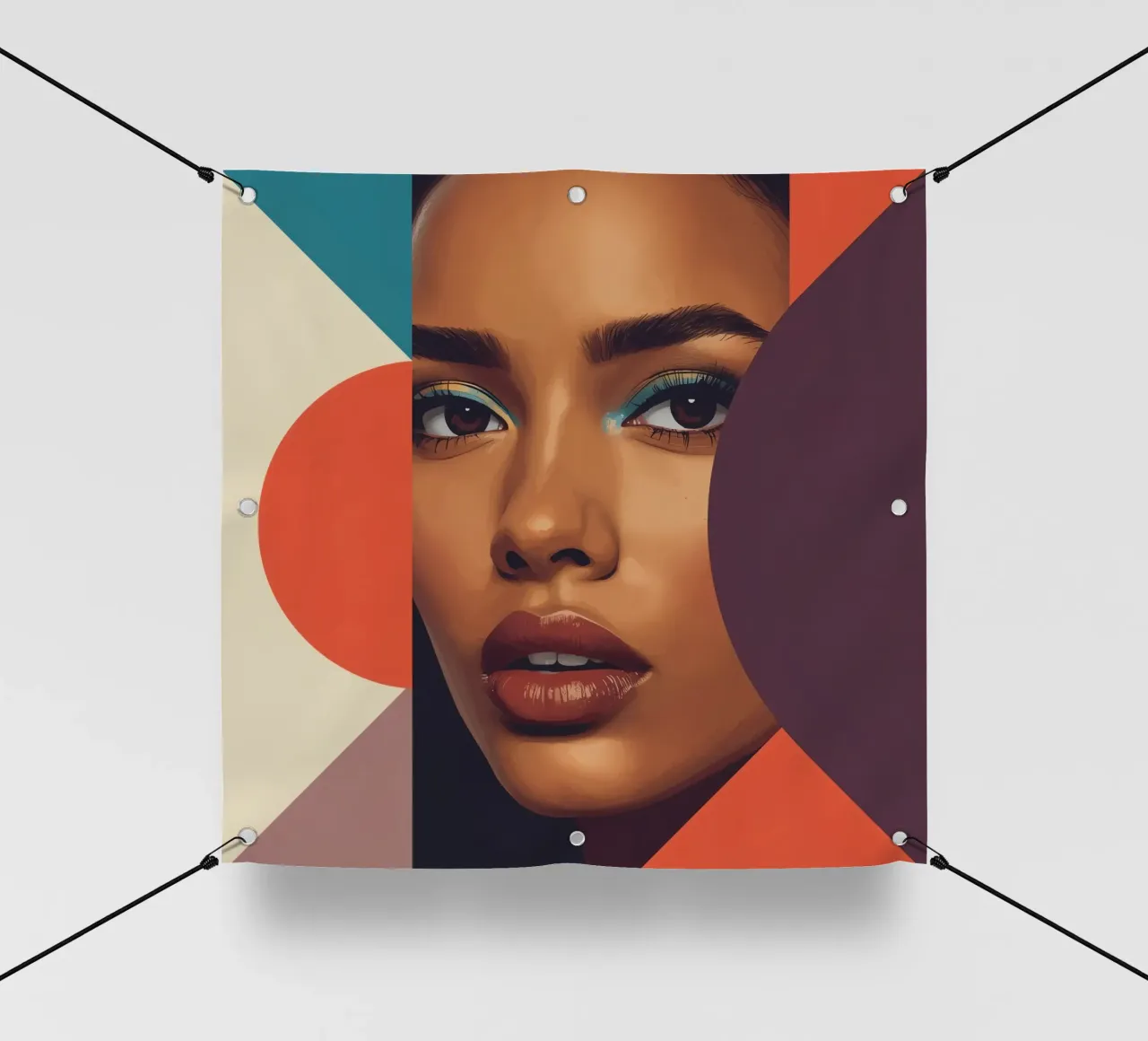 Volto di donna astratto con forme geometriche telo in pvc da DesignDoodle