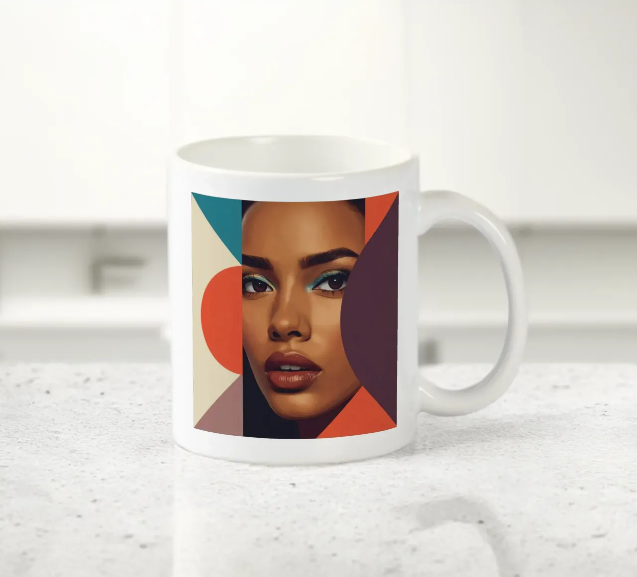 Volto di donna astratto con forme geometriche tazza in ceramica da DesignDoodle