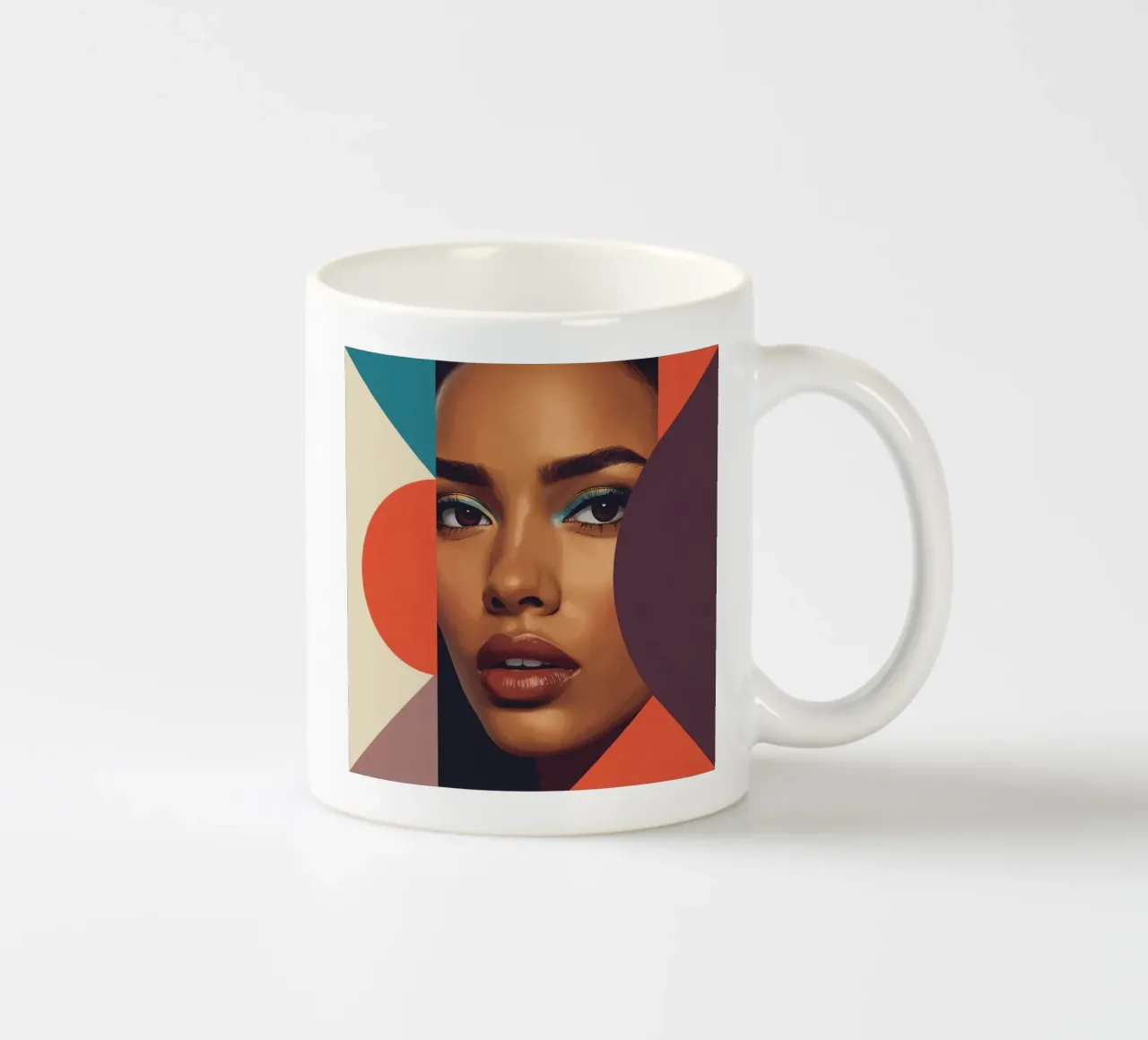 Volto di donna astratto con forme geometriche tazza in ceramica da DesignDoodle