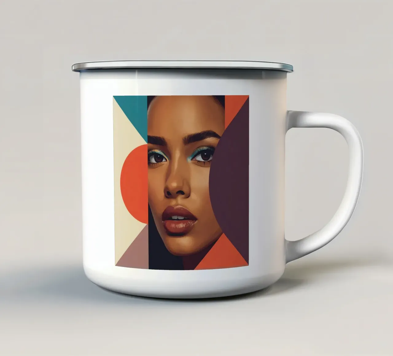 Volto di donna astratto con forme geometriche tazza in smalto da DesignDoodle