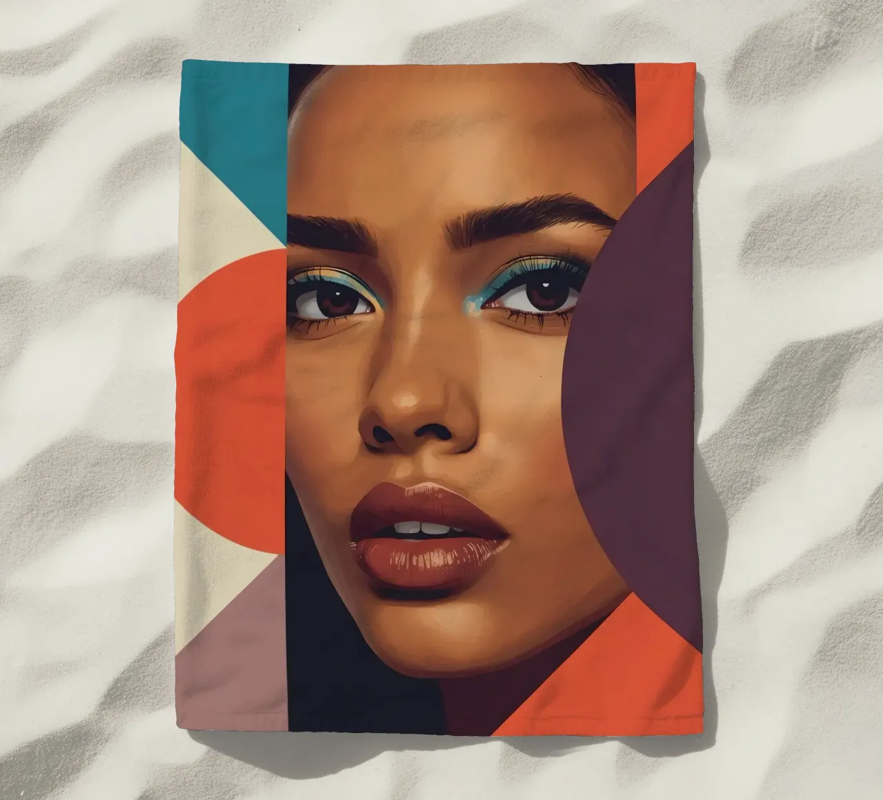 Volto di donna astratto con forme geometriche telo mare da DesignDoodle