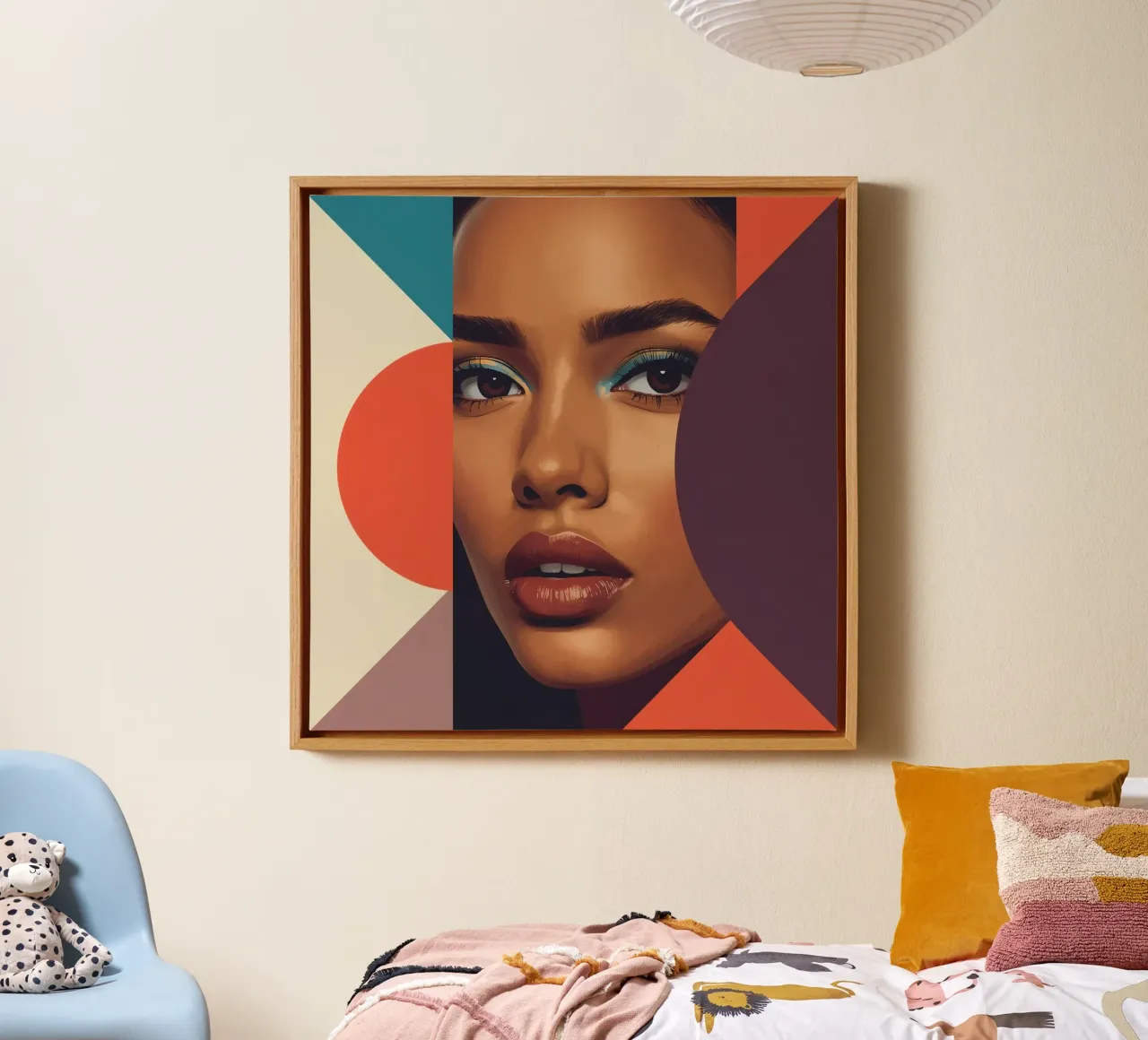 Volto di donna astratto con forme geometriche tela con Cornice a cassetta da DesignDoodle
