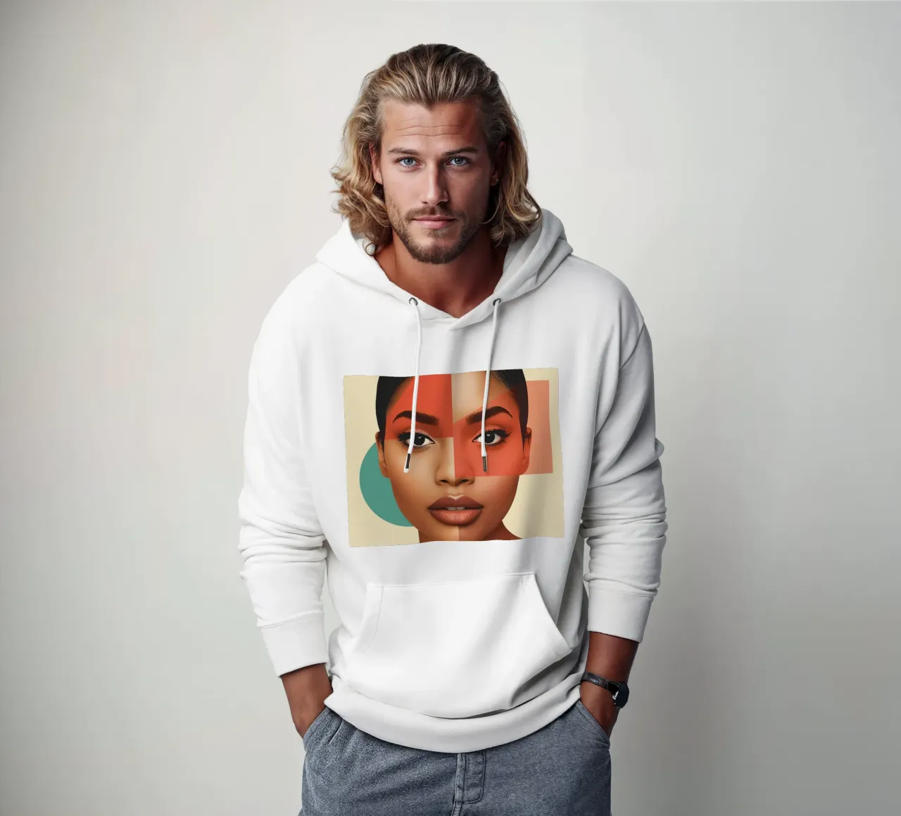Volto di donna con sovrapposizione di forme geometriche Make up felpa con cappuccio da DesignDoodle
