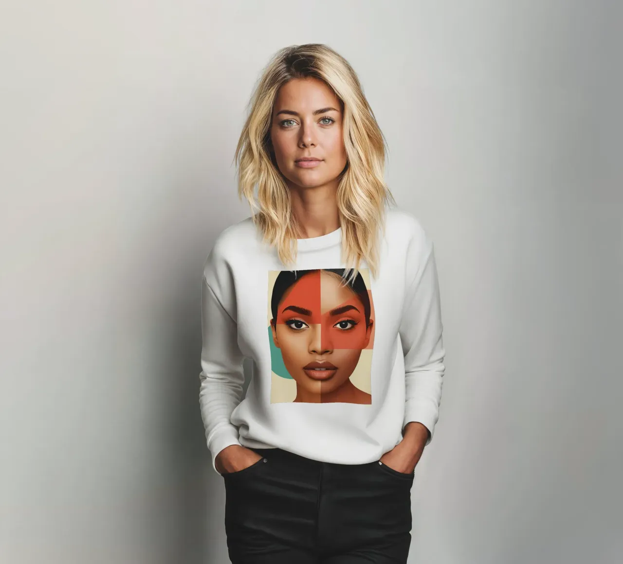 Volto di donna con sovrapposizione di forme geometriche Make up felpa da DesignDoodle