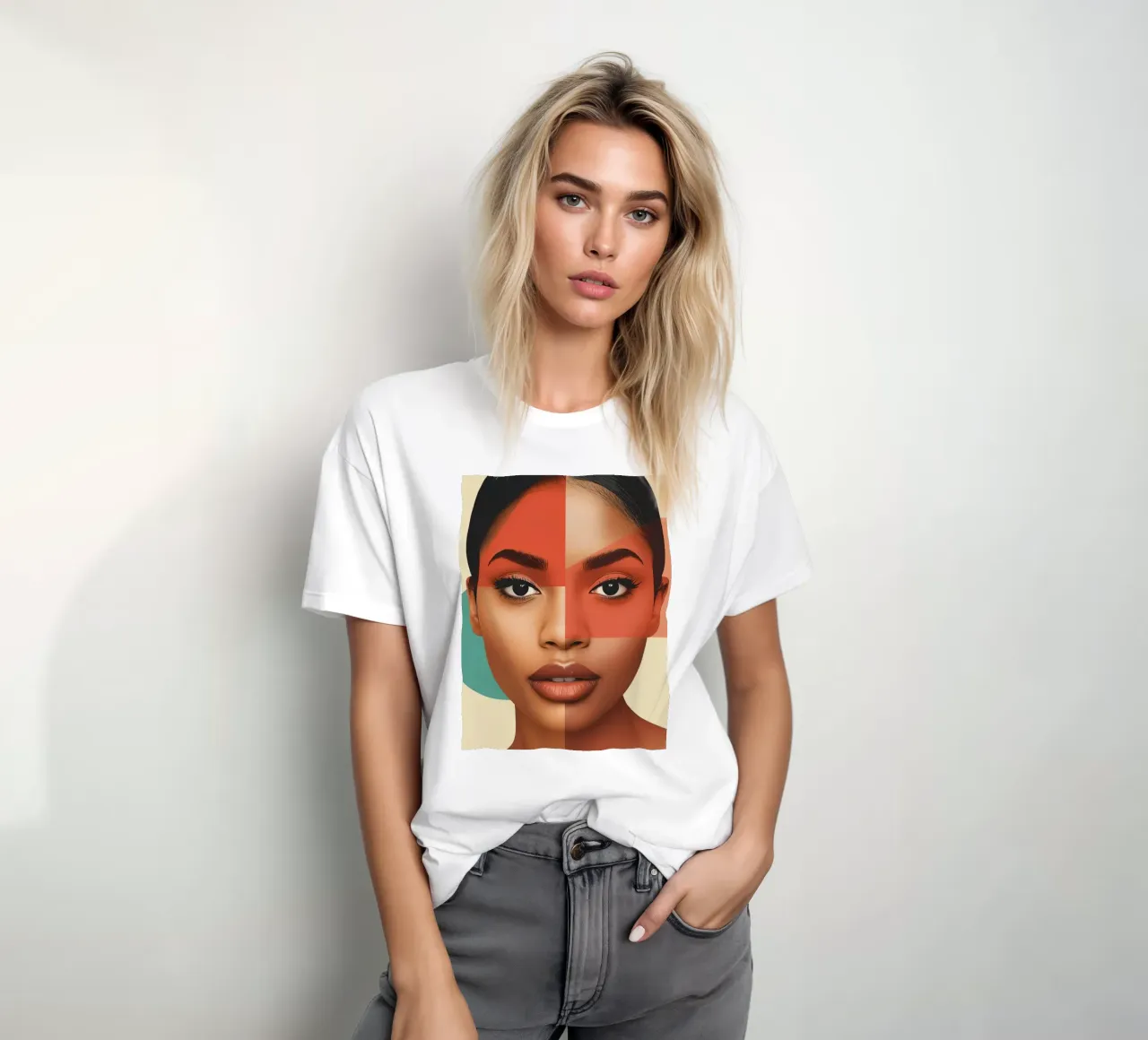 Volto di donna con sovrapposizione di forme geometriche Make up t-shirt da DesignDoodle