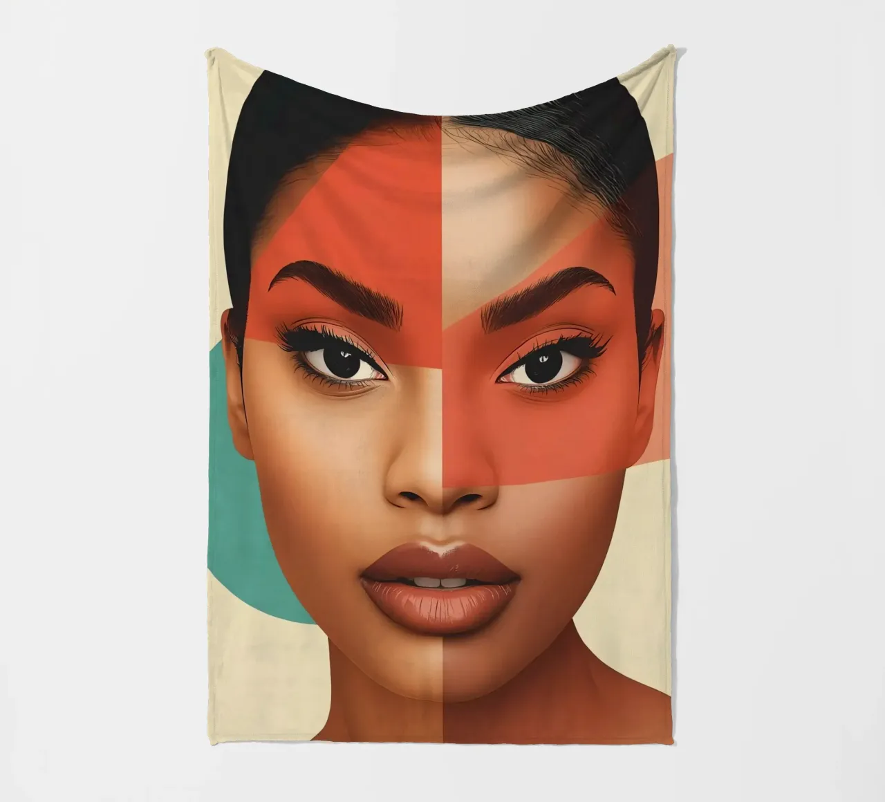 Volto di donna con sovrapposizione di forme geometriche Make up coperta in pile da DesignDoodle