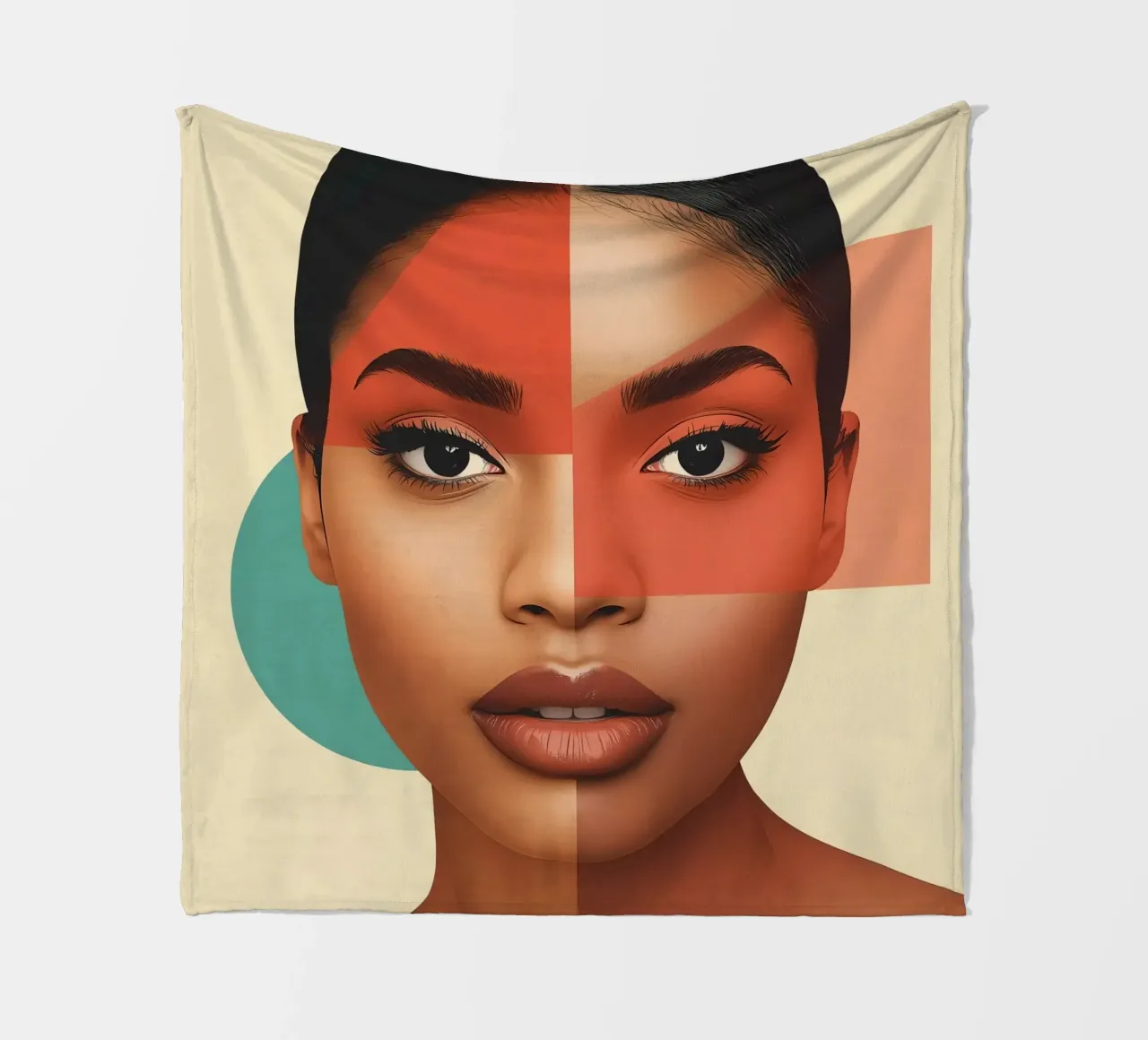 Volto di donna con sovrapposizione di forme geometriche Make up coperta in pile da DesignDoodle