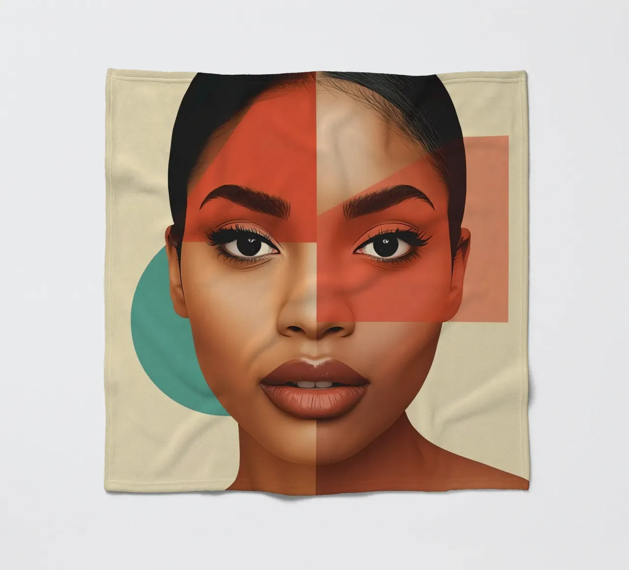 Volto di donna con sovrapposizione di forme geometriche Make up coperta in pile da DesignDoodle