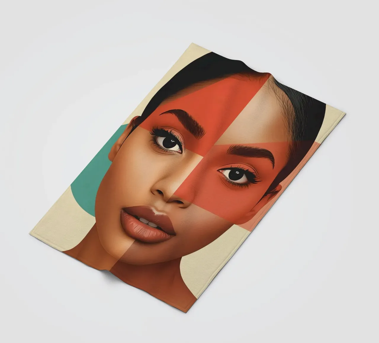 Volto di donna con sovrapposizione di forme geometriche Make up coperta in pile da DesignDoodle