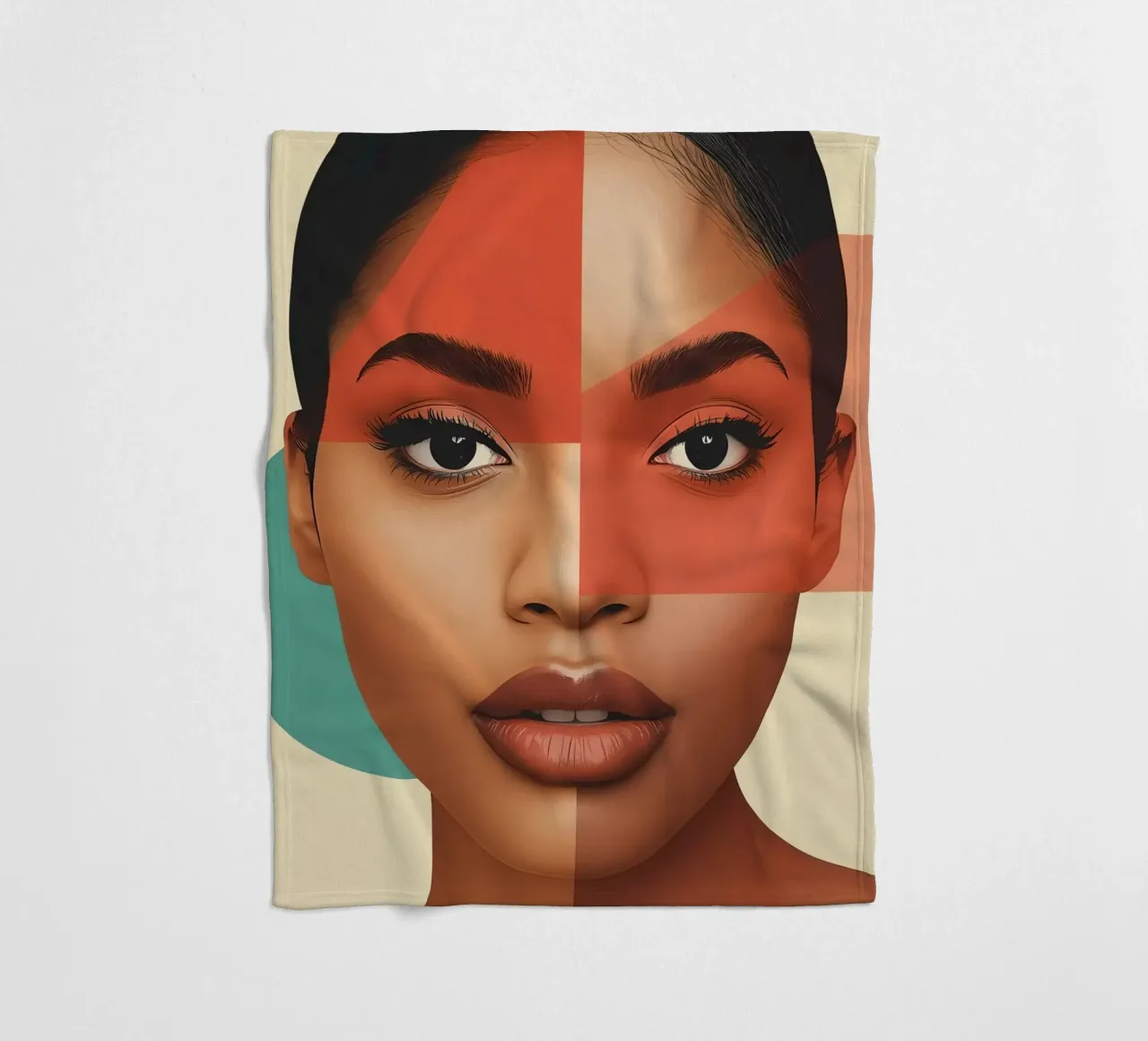 Volto di donna con sovrapposizione di forme geometriche Make up coperta in pile da DesignDoodle