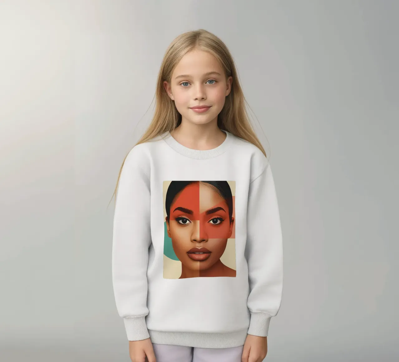 Volto di donna con sovrapposizione di forme geometriche Make up felpa bambino da DesignDoodle