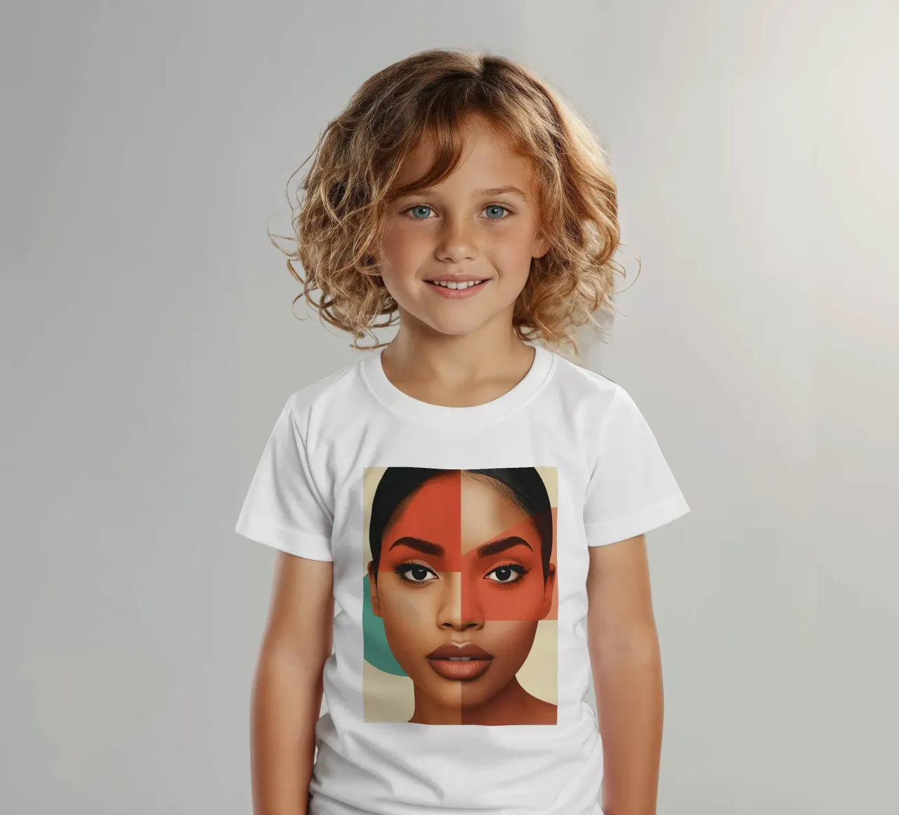 Volto di donna con sovrapposizione di forme geometriche Make up t-shirt bambini da DesignDoodle