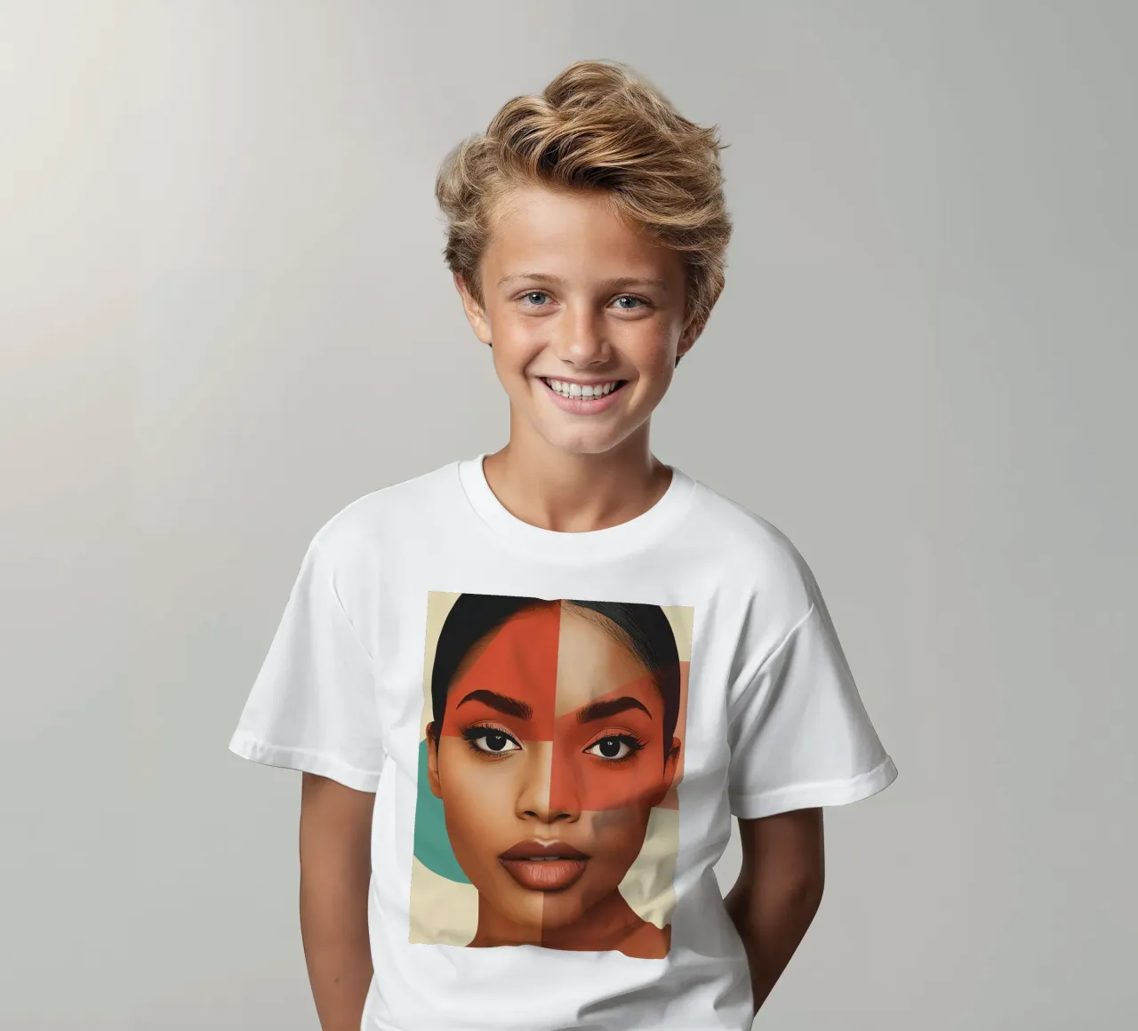Volto di donna con sovrapposizione di forme geometriche Make up t-shirt bambini da DesignDoodle