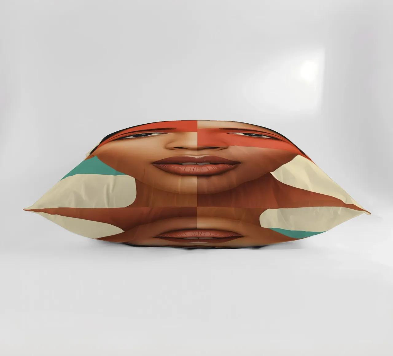 Volto di donna con sovrapposizione di forme geometriche Make up cuscino da DesignDoodle