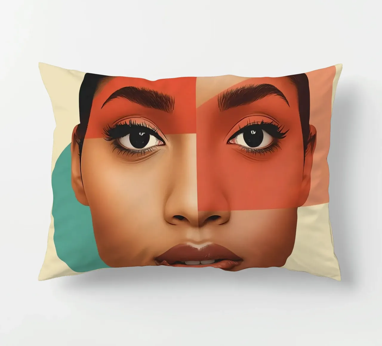 Volto di donna con sovrapposizione di forme geometriche Make up cuscino da DesignDoodle