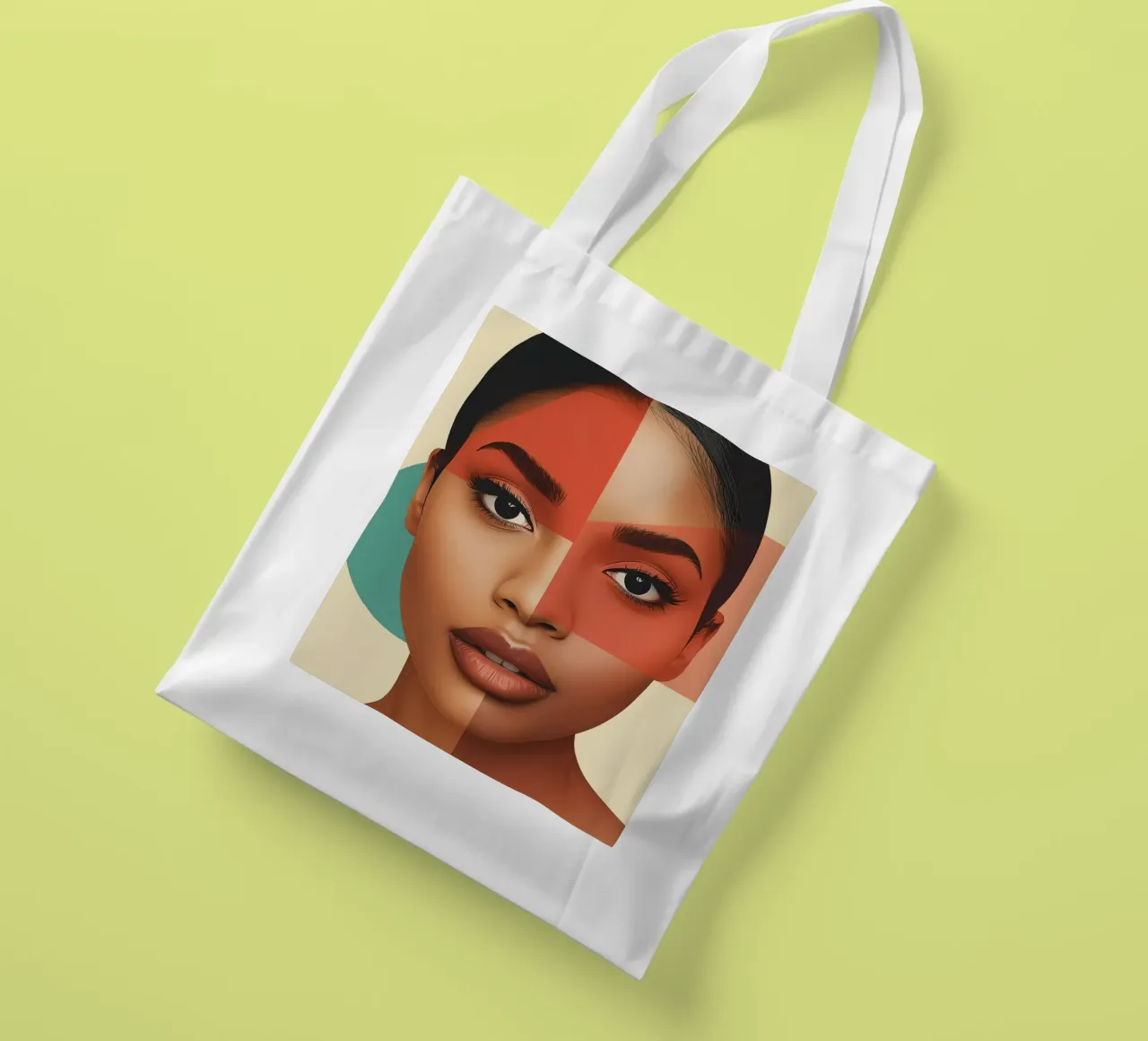 Volto di donna con sovrapposizione di forme geometriche Make up borsa in juta da DesignDoodle