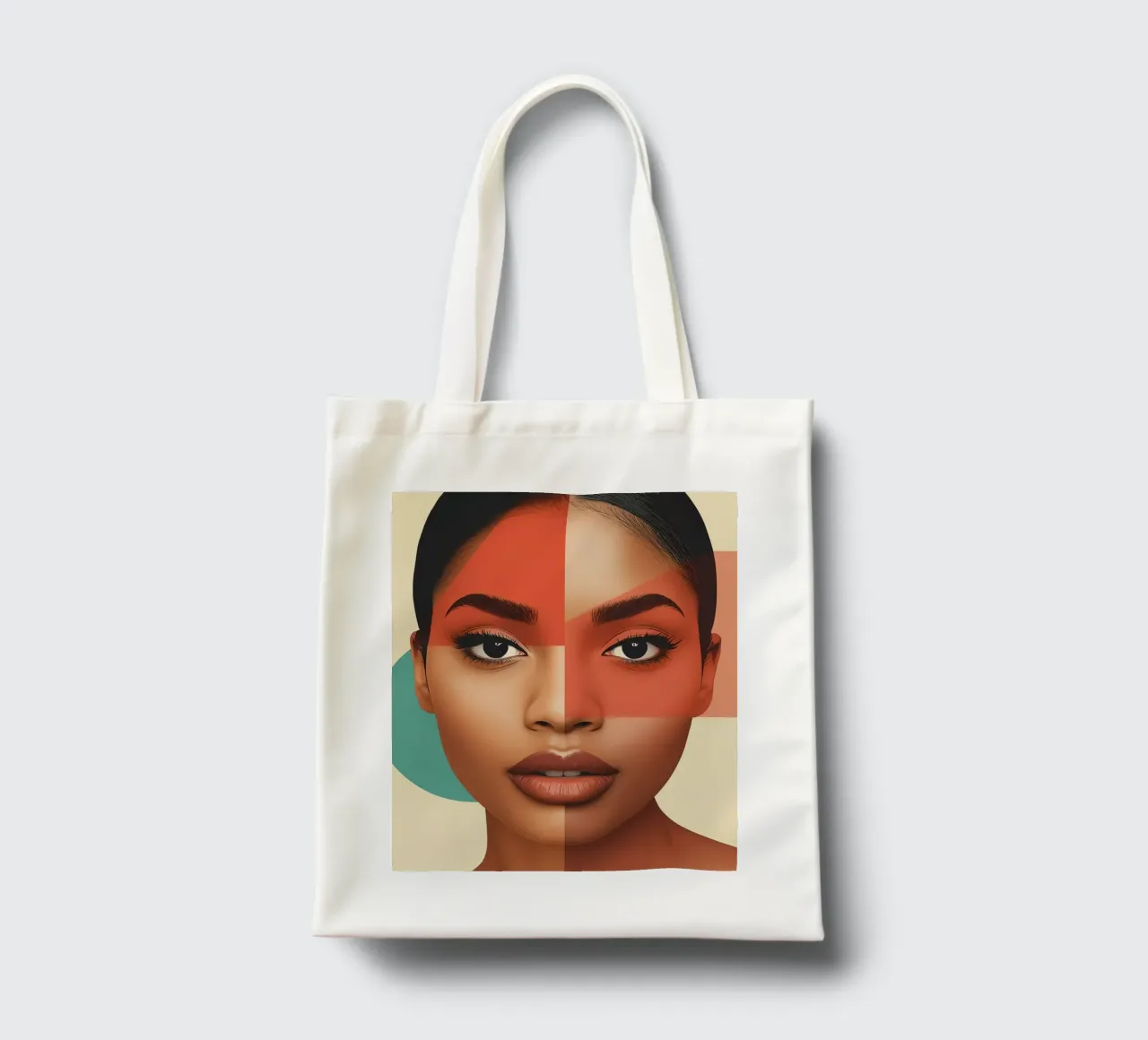 Volto di donna con sovrapposizione di forme geometriche Make up borsa in juta da DesignDoodle