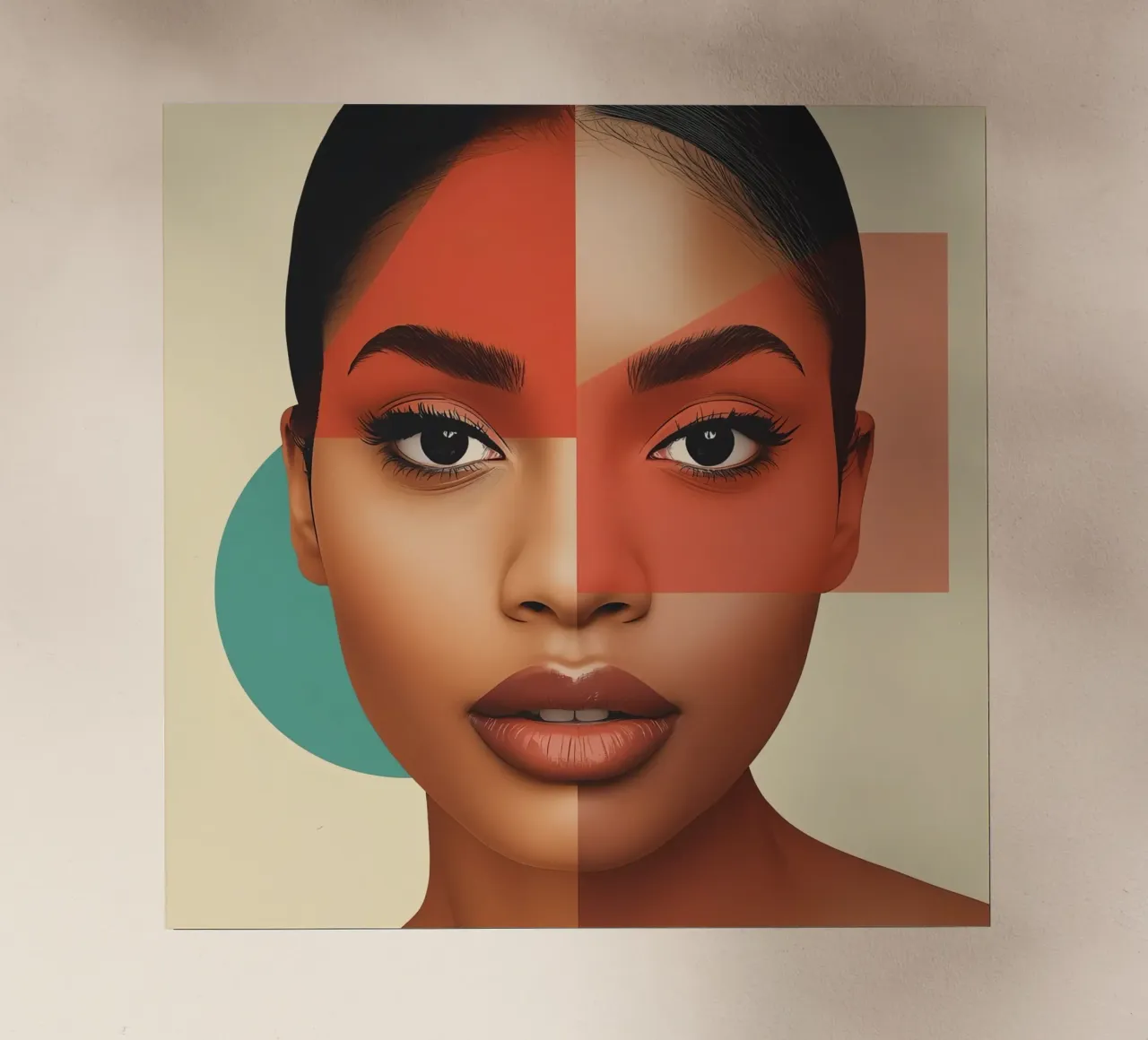 Volto di donna con sovrapposizione di forme geometriche Make up pellicola backlit da DesignDoodle