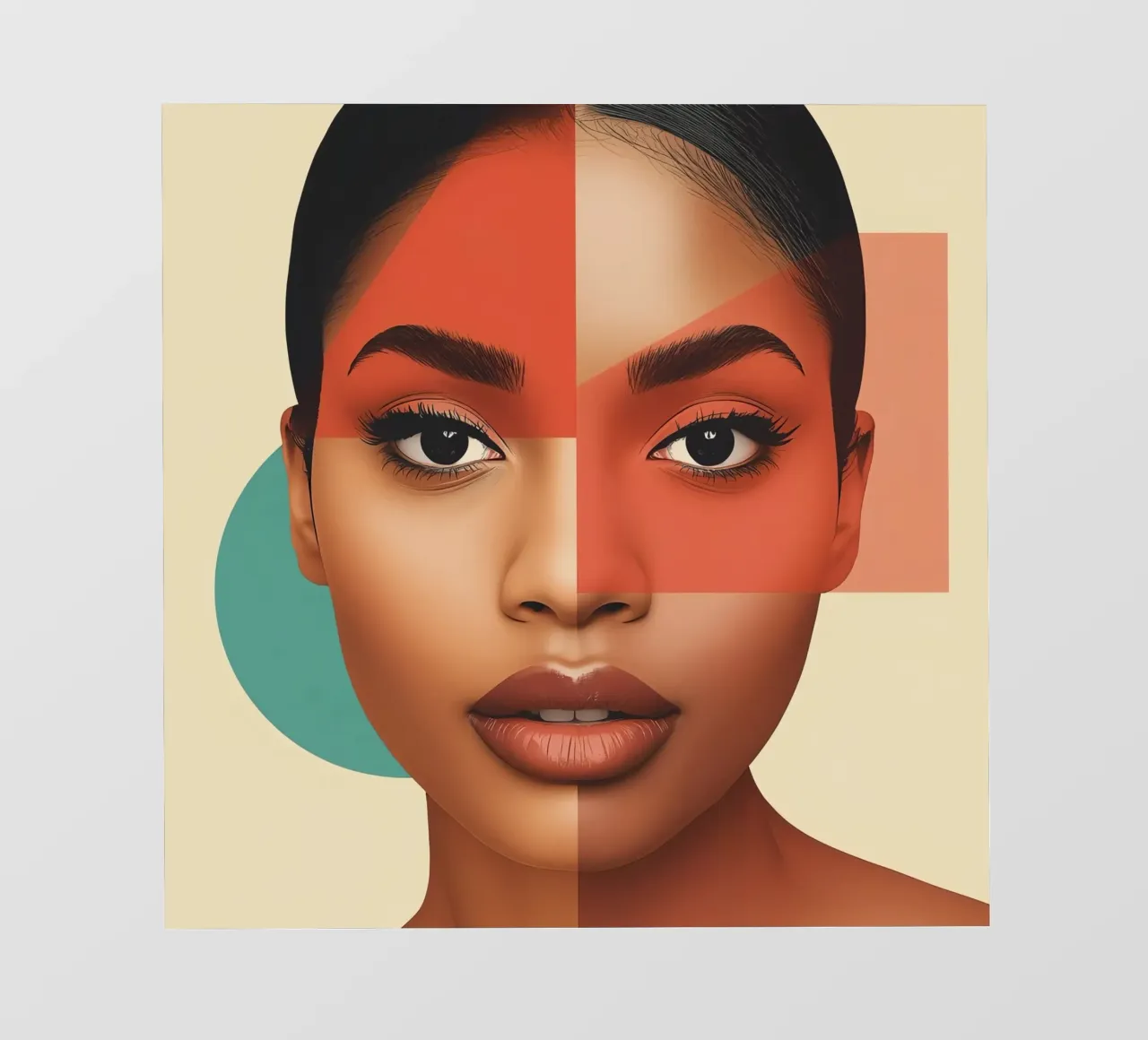 Volto di donna con sovrapposizione di forme geometriche Make up telo in pvc da DesignDoodle