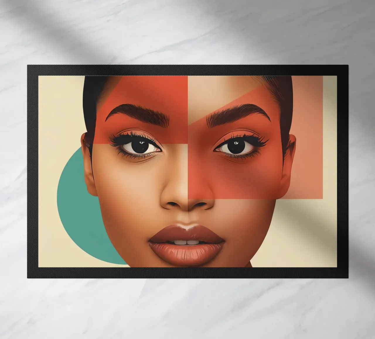 Volto di donna con sovrapposizione di forme geometriche Make up zerbino da DesignDoodle