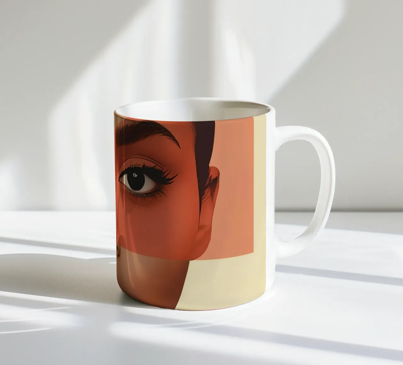 Volto di donna con sovrapposizione di forme geometriche Make up tazza in ceramica da DesignDoodle