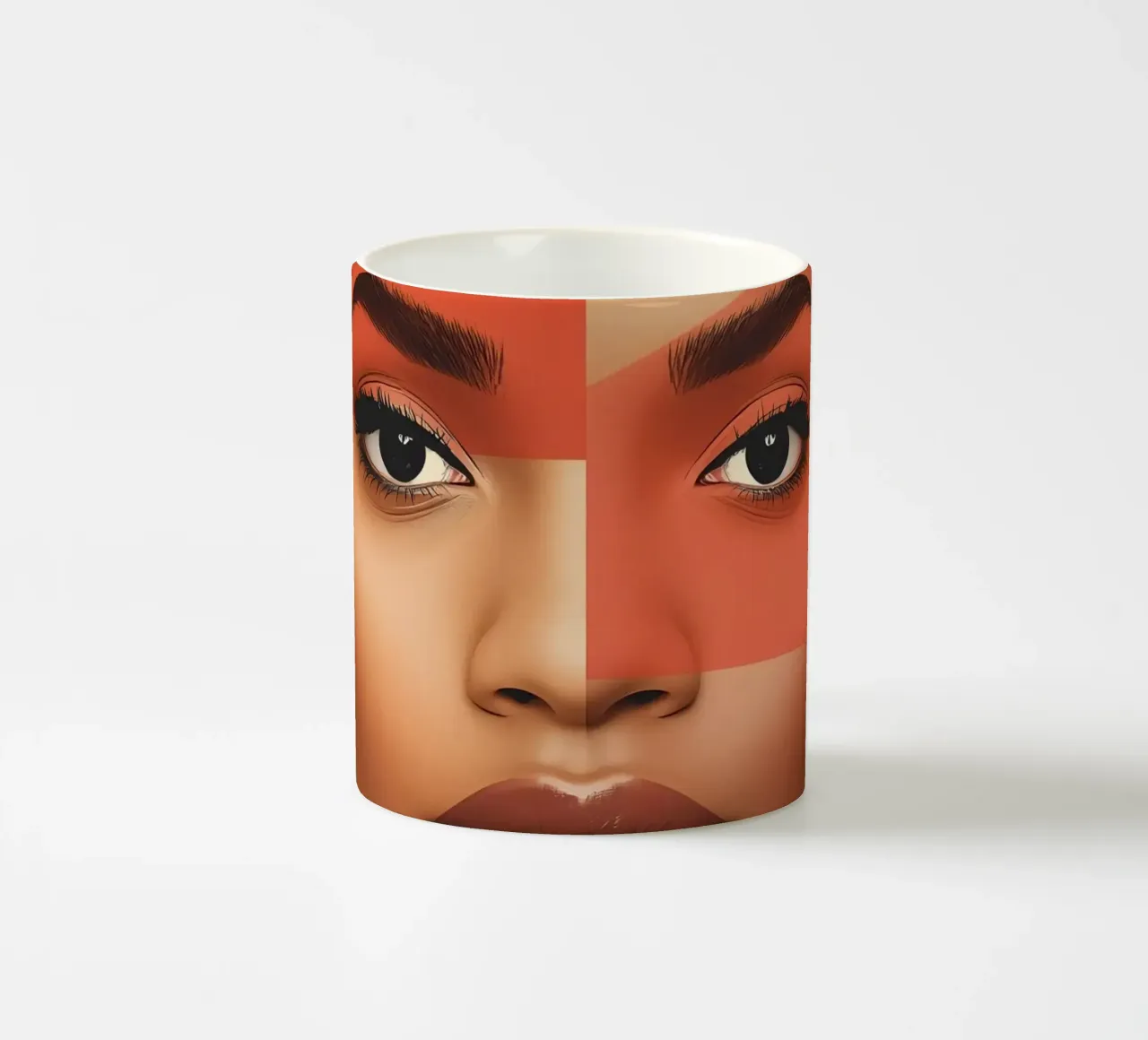 Volto di donna con sovrapposizione di forme geometriche Make up tazza in ceramica da DesignDoodle