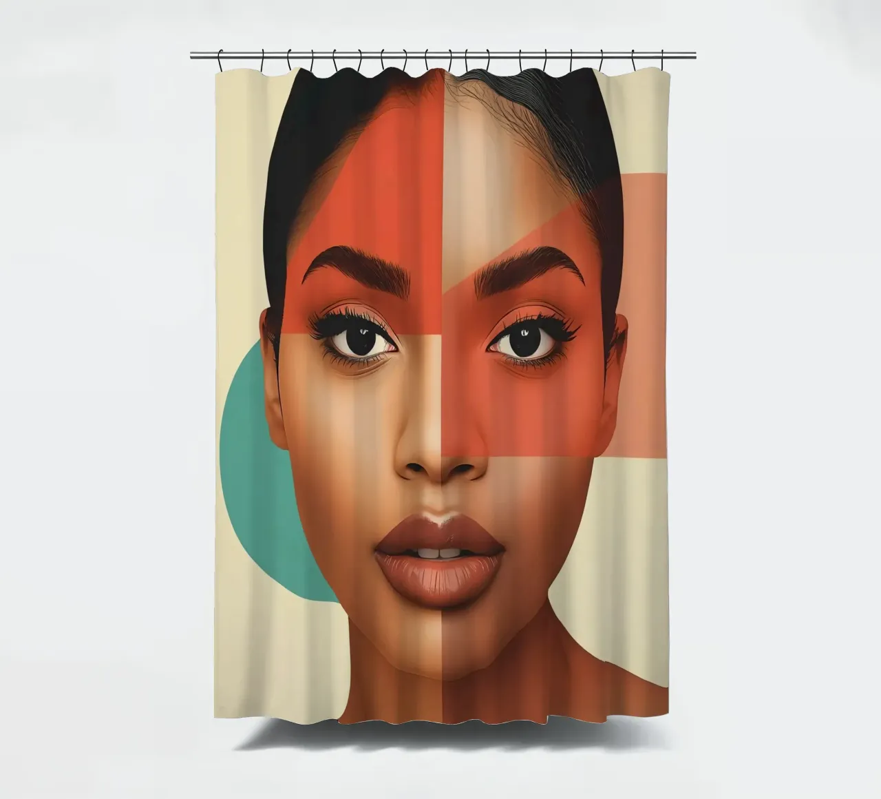 Volto di donna con sovrapposizione di forme geometriche Make up tenda da doccia da DesignDoodle
