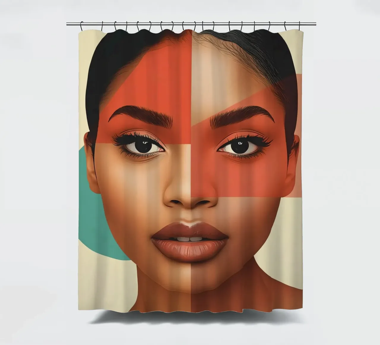 Volto di donna con sovrapposizione di forme geometriche Make up tenda da doccia da DesignDoodle
