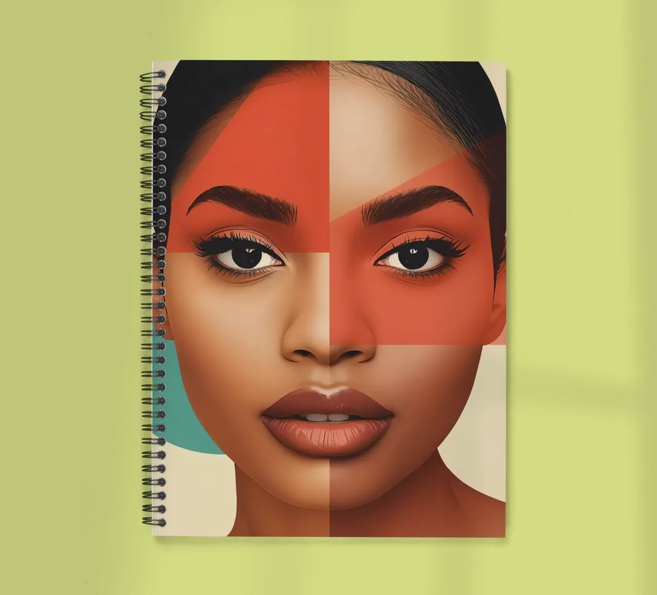 Woman's Face with Geometric Shapes Overlay Make up spiral notebook by DesignDoodle