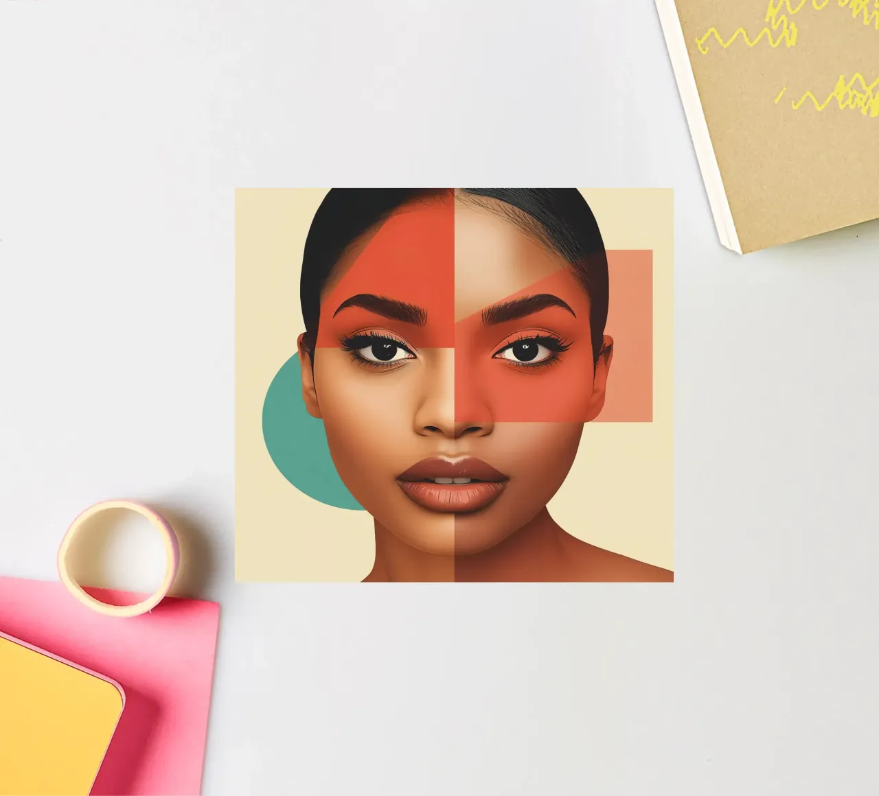Volto di donna con sovrapposizione di forme geometriche Make up adesivo da DesignDoodle