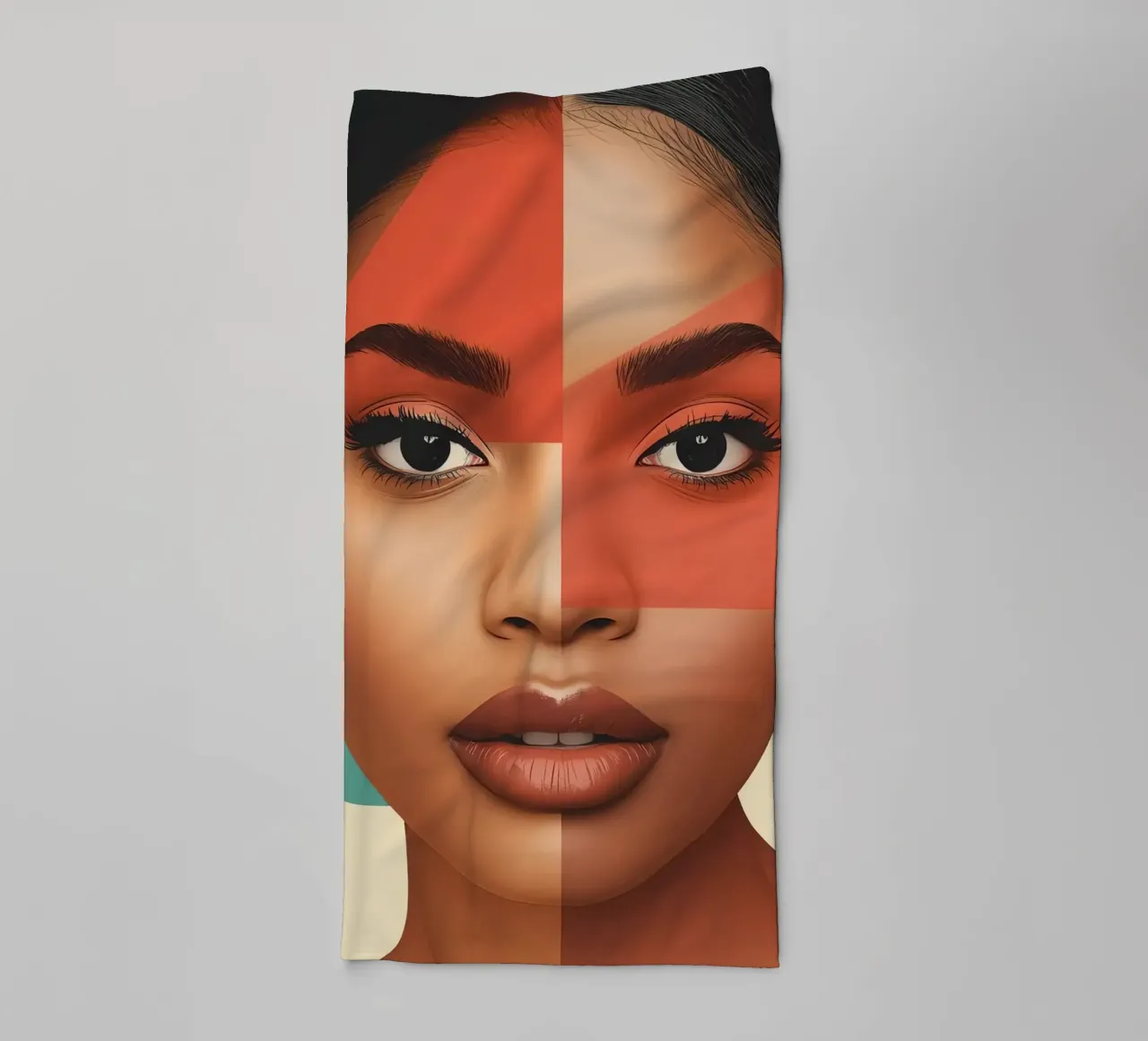 Woman's Face with Geometric Shapes Overlay Make up towel by DesignDoodle