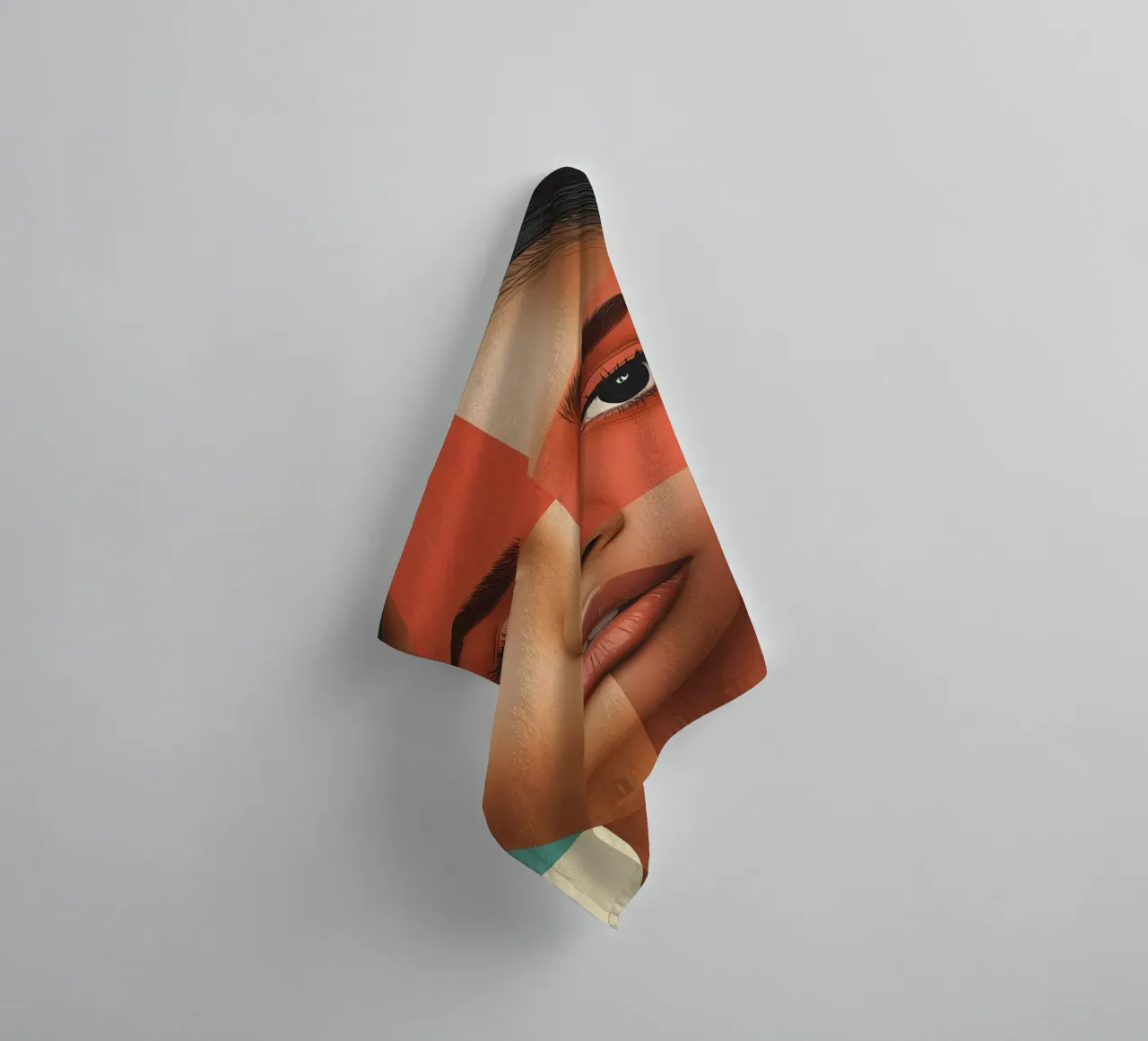 Woman's Face with Geometric Shapes Overlay Make up towel by DesignDoodle