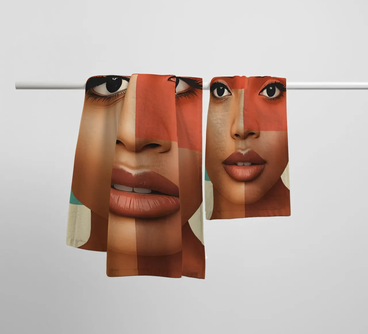 Volto di donna con sovrapposizione di forme geometriche Make up asciugamano da bagno da DesignDoodle