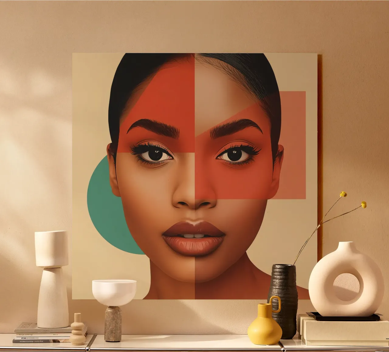 Volto di donna con sovrapposizione di forme geometriche Make up plexiglass da DesignDoodle