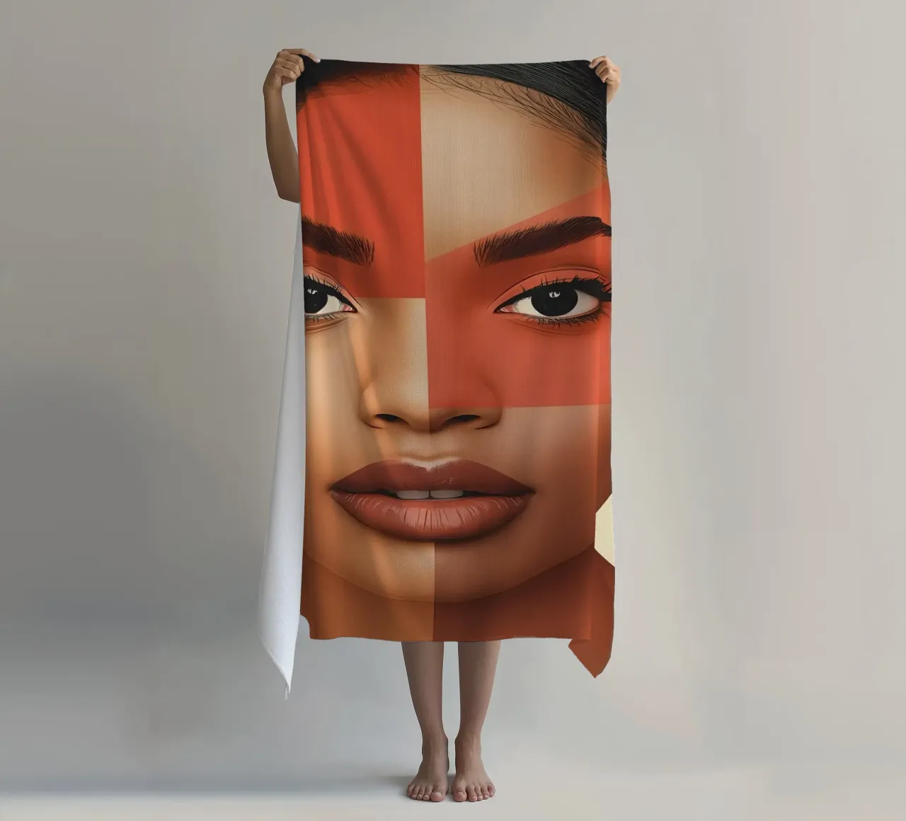 Volto di donna con sovrapposizione di forme geometriche Make up telo mare da DesignDoodle