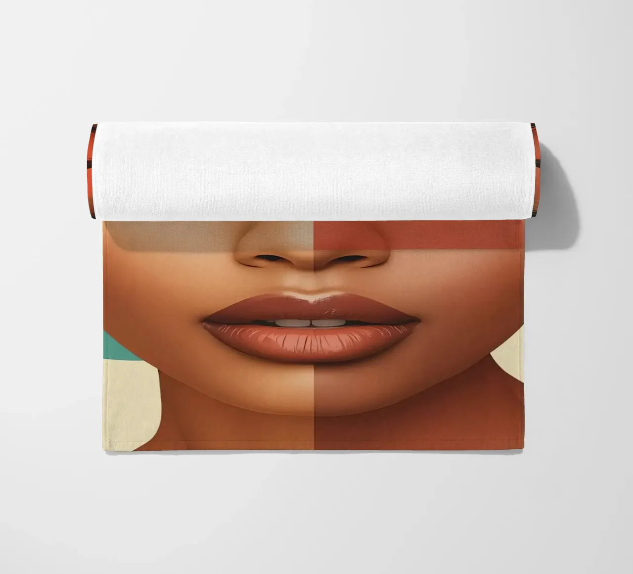 Volto di donna con sovrapposizione di forme geometriche Make up telo mare da DesignDoodle