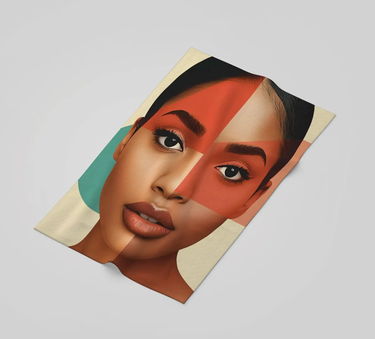 Volto di donna con sovrapposizione di forme geometriche Make up telo mare da DesignDoodle