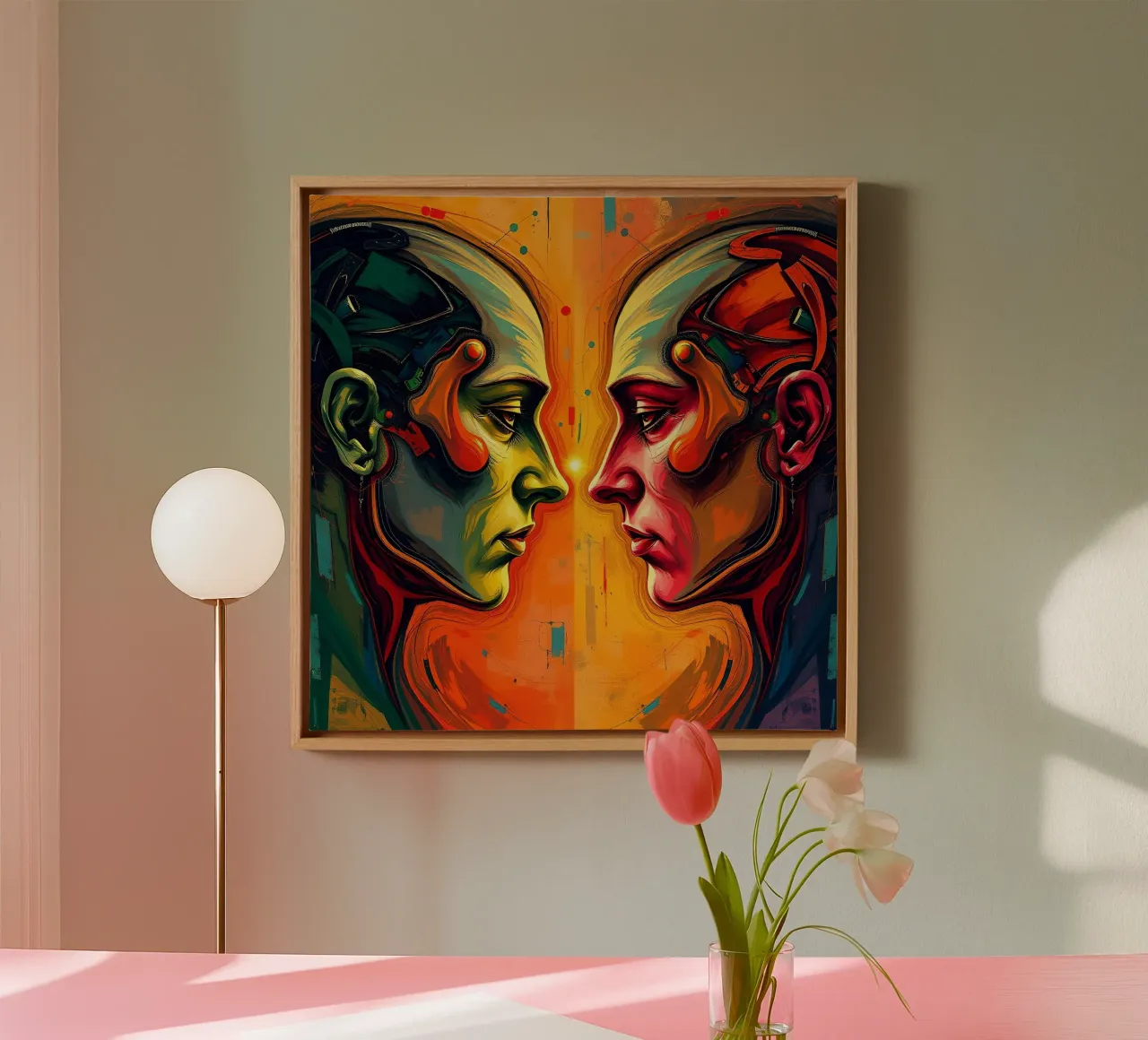 Mirror_image_colourful_10 canvas with Floater frame by AI-Portraits by LK
