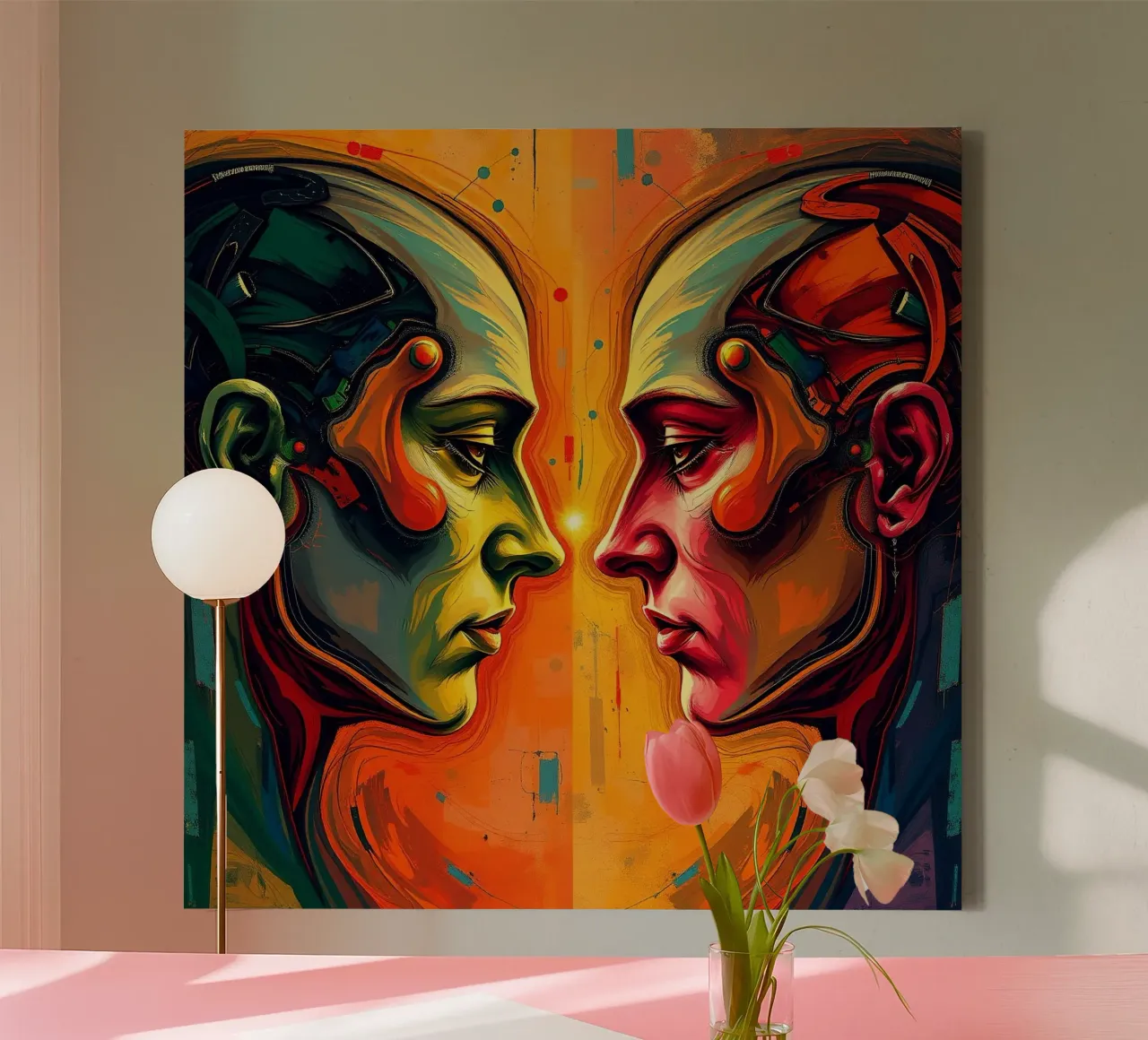 Mirror_image_colourful_10 canvas with Floater frame by AI-Portraits by LK